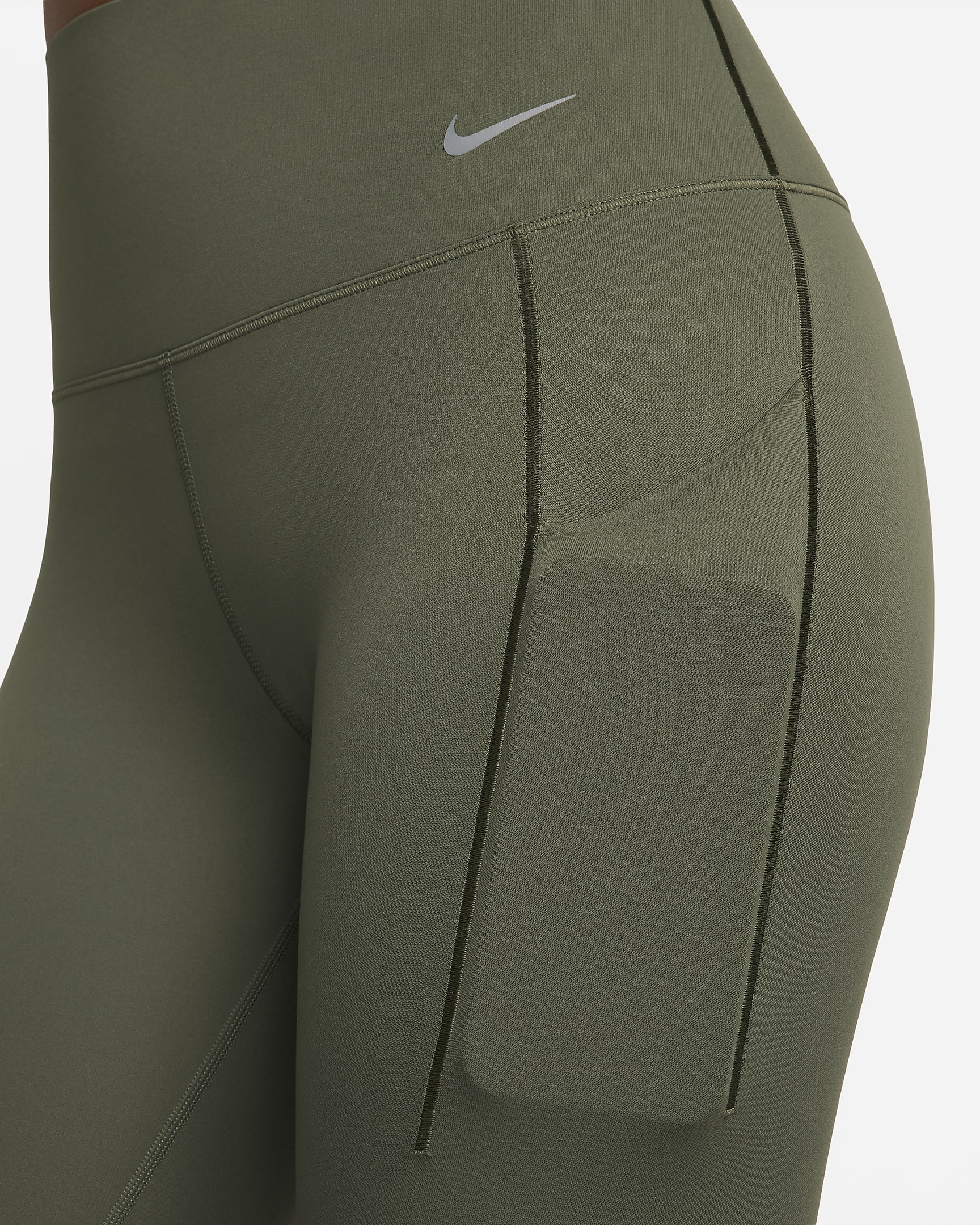 Nike Universa Women's Medium-Support High-Waisted 7/8 Leggings with Pockets - Cargo Khaki/Black