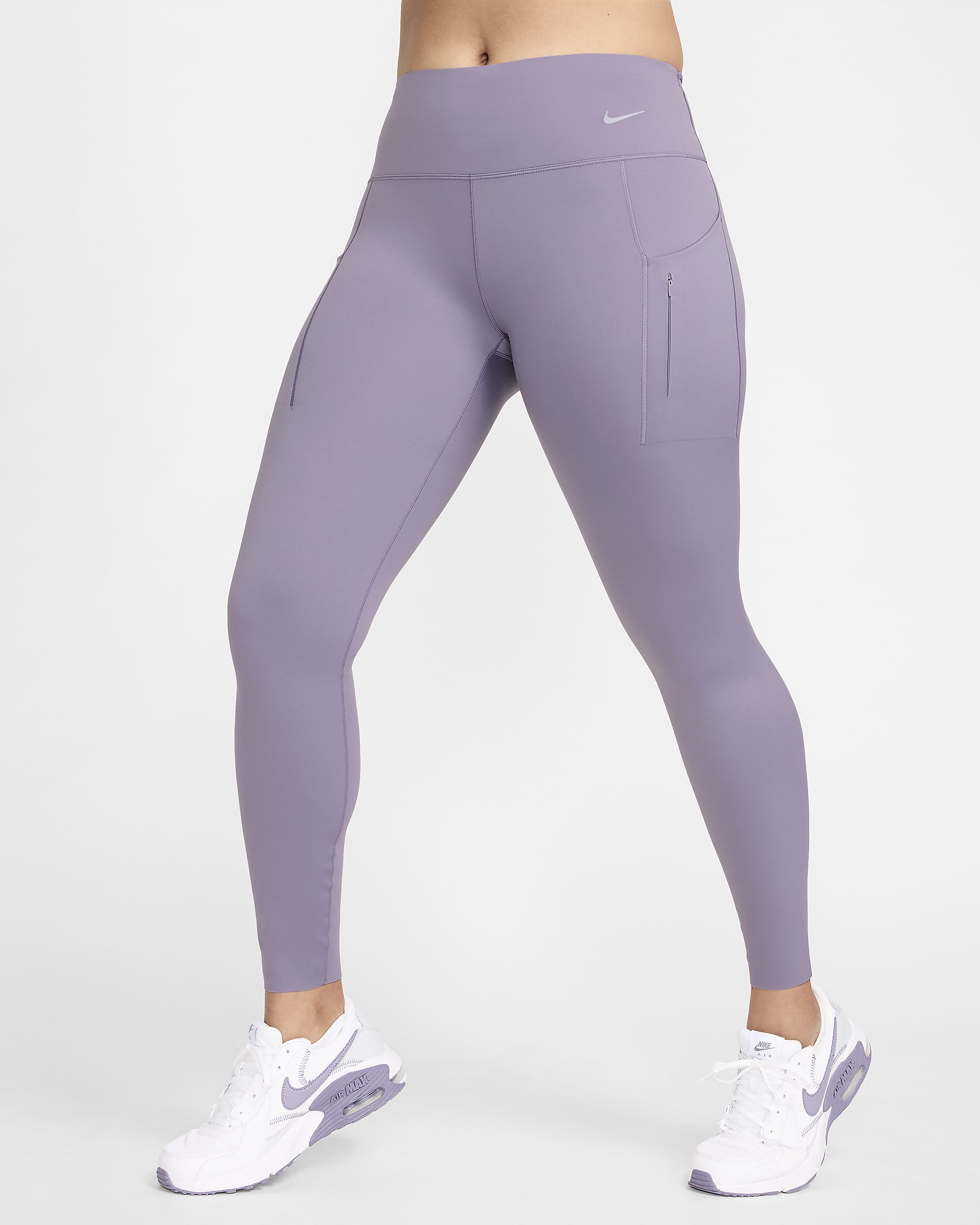 Nike Go erős tartást adó, középmagas derekú, teljes hosszúságú női leggings zsebekkel - Daybreak/Fekete