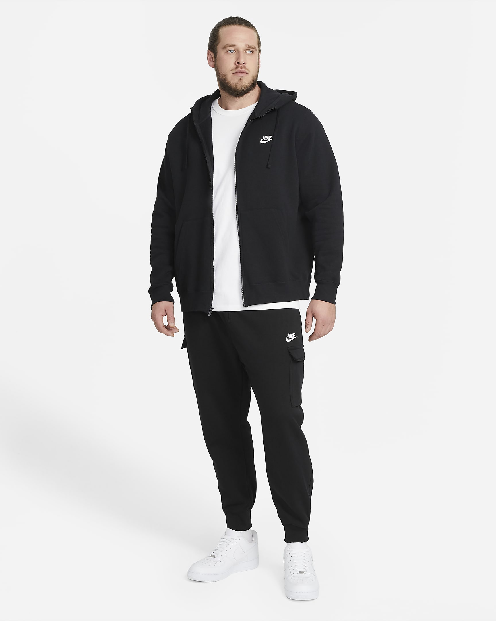 Męskie bojówki Nike Sportswear Club Fleece - Czerń/Czerń/Biel