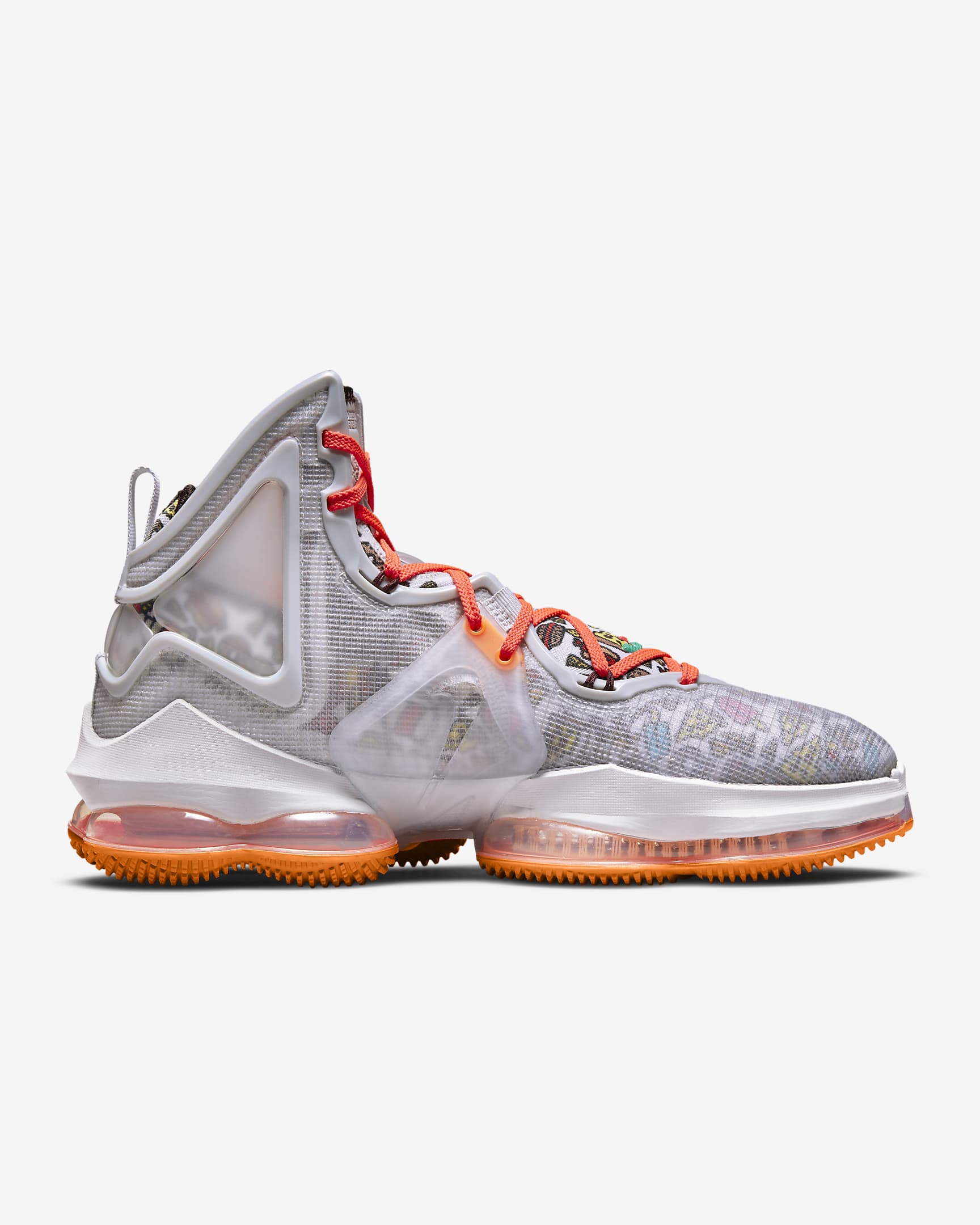 LeBron 19 Basketball Shoes - Grey Fog/Total Orange/Bright Crimson/Roma Green