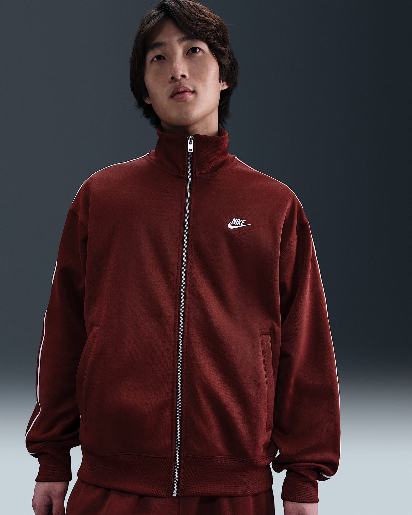 Nike Sportswear Club Men's Oversized Knit Tracksuit Jacket - Dark Team Red/Sail/White
