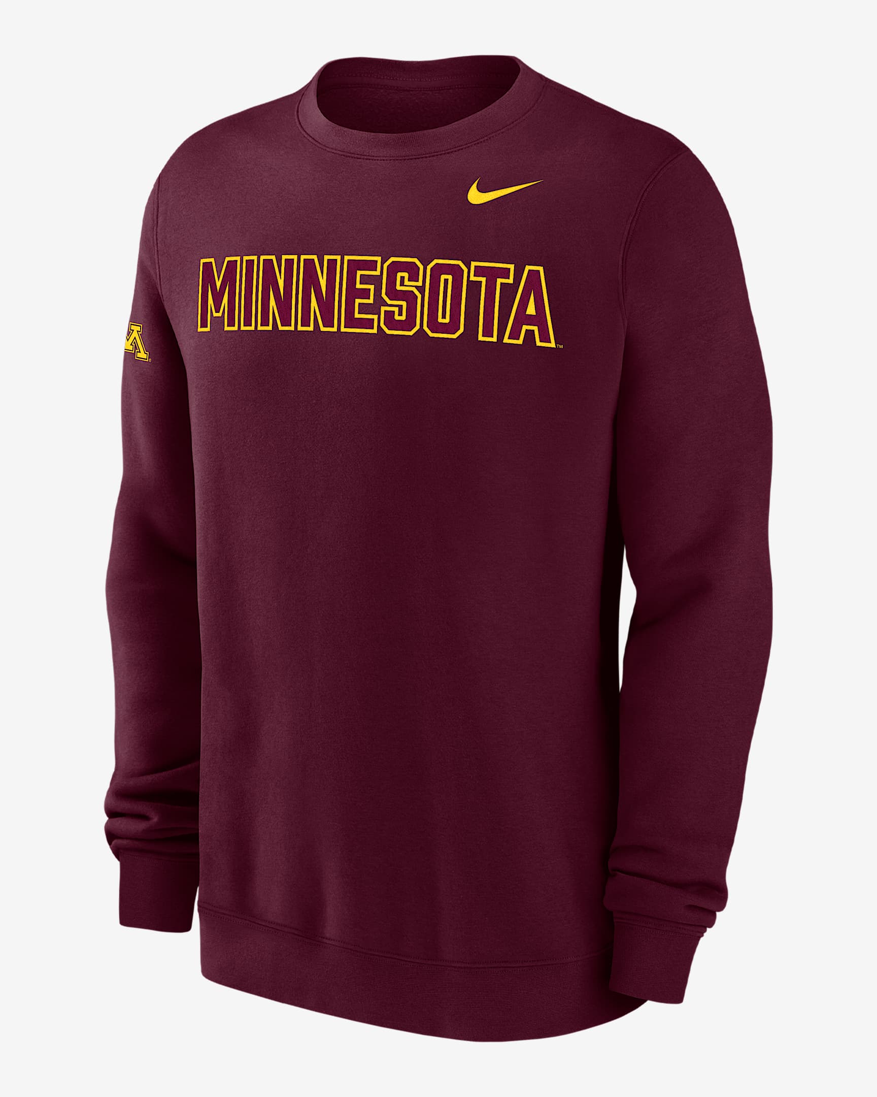 Sudadera de cuello redondo universitaria Nike para hombre Minnesota Club Fleece - Castaña intenso