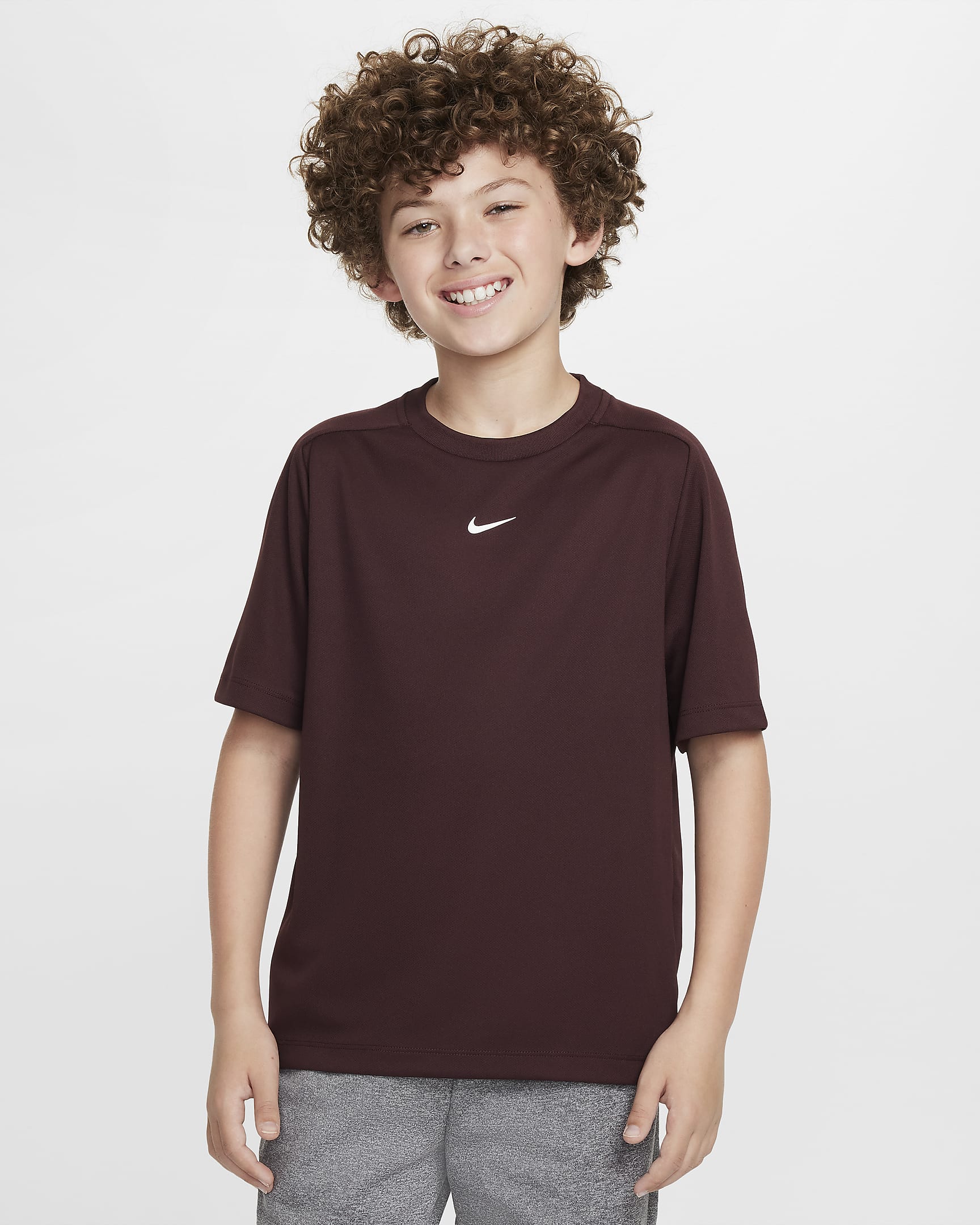 Nike Multi Older Kids' (Boys') Dri-FIT Training Top - Burgundy Crush/White