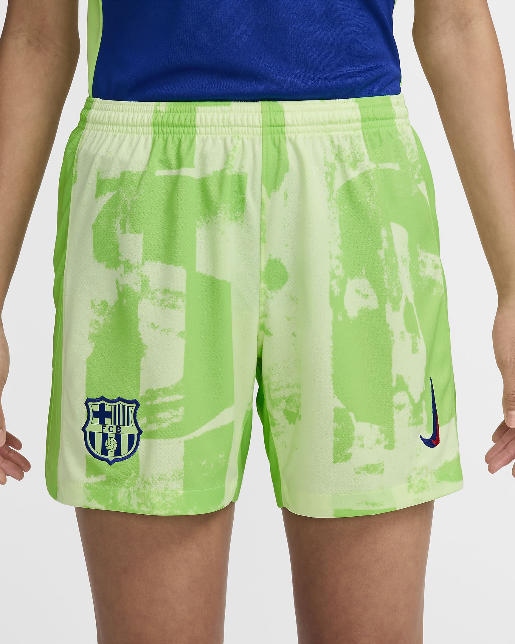 3e short de foot replica Nike Dri-FIT FC Barcelona 2024/25 Stadium pour femme - Barely Volt/Lime Blast/Old Royal