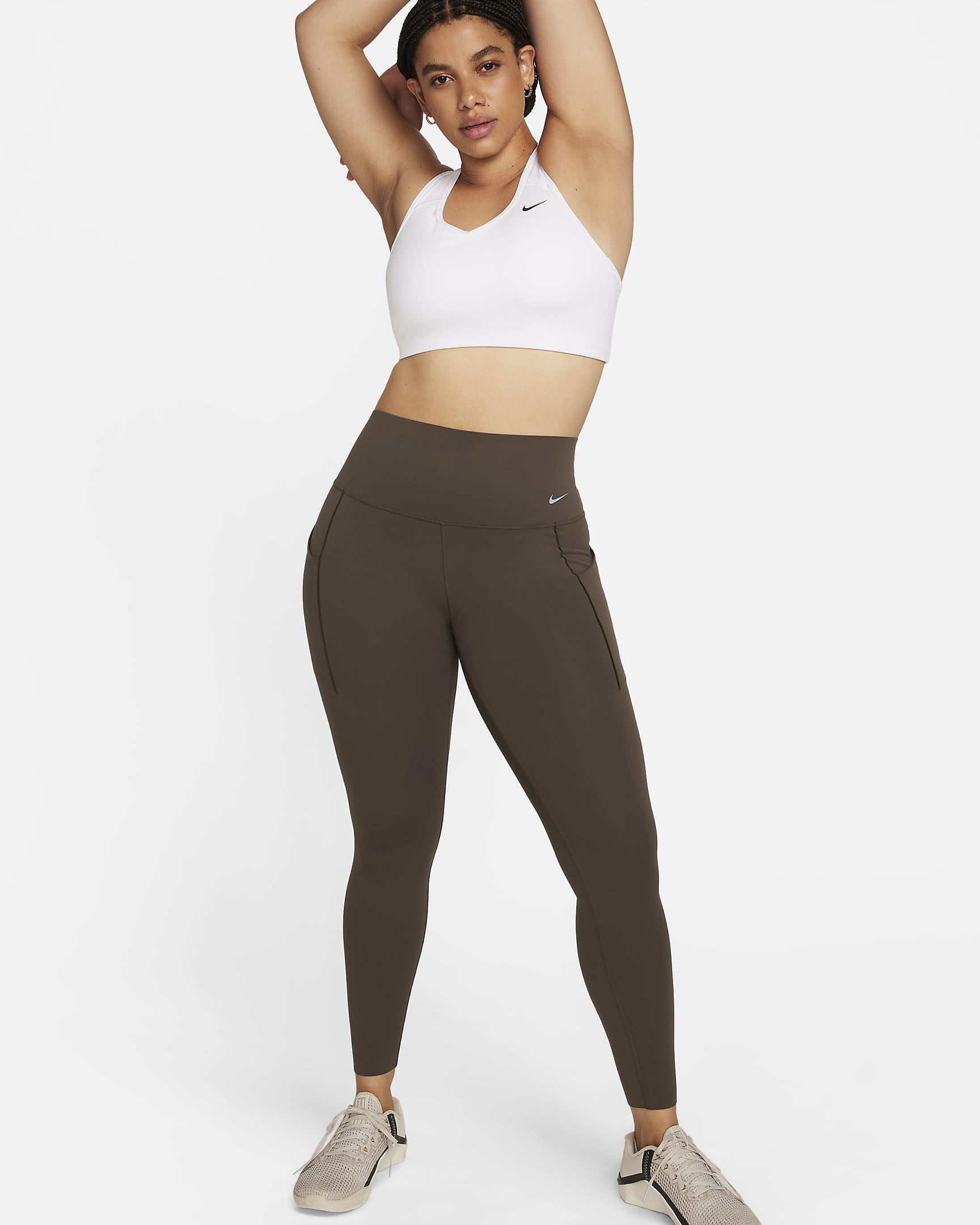 Nike Universa Women's Medium-Support High-Waisted Full-Length Leggings with Pockets - Baroque Brown/Black