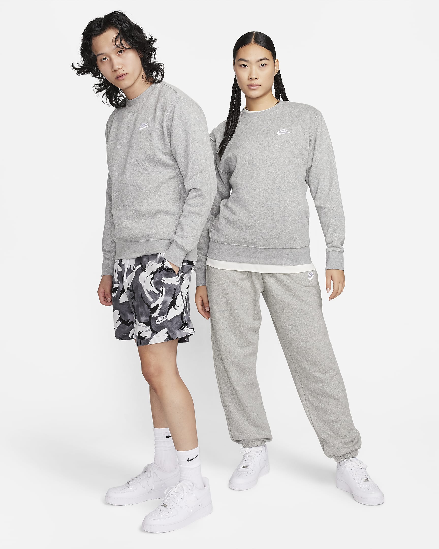 Nike Sportswear Club Fleece Crew - Dark Grey Heather/White