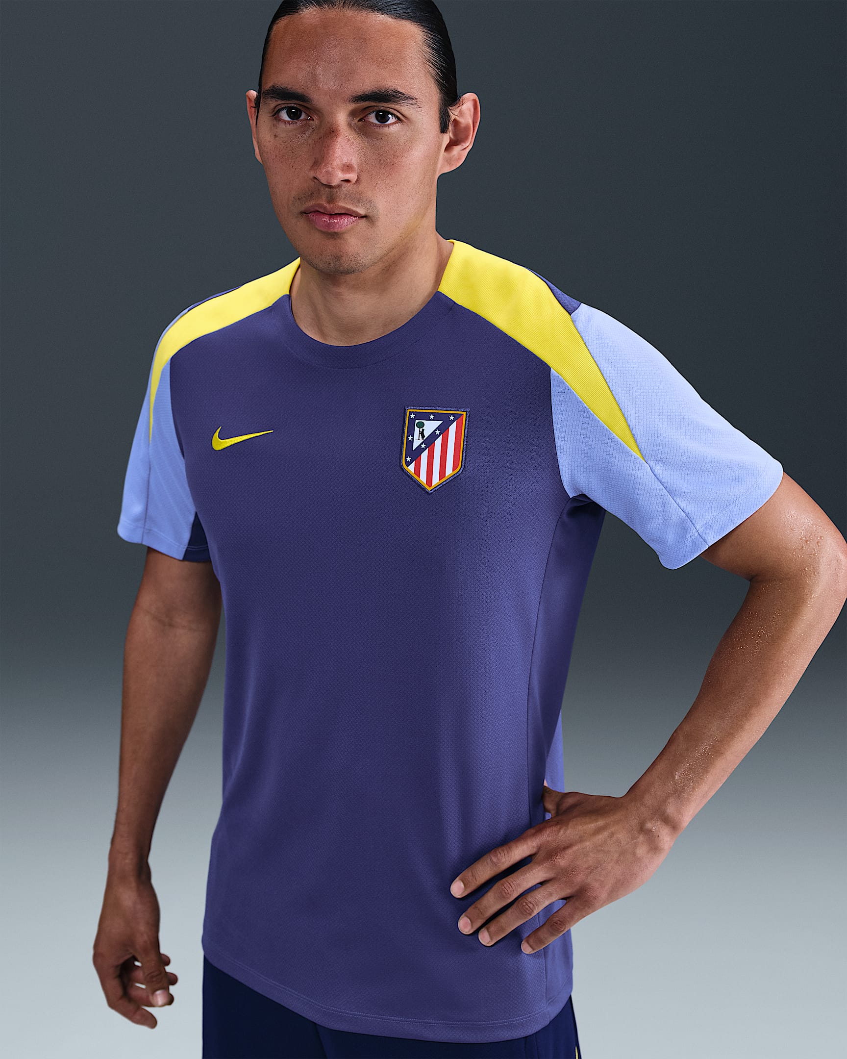 Atlético Madrid Strike Men's Nike Dri-FIT Football Short-Sleeve Top - Dark Purple Dust/Vibrant Yellow/Vibrant Yellow