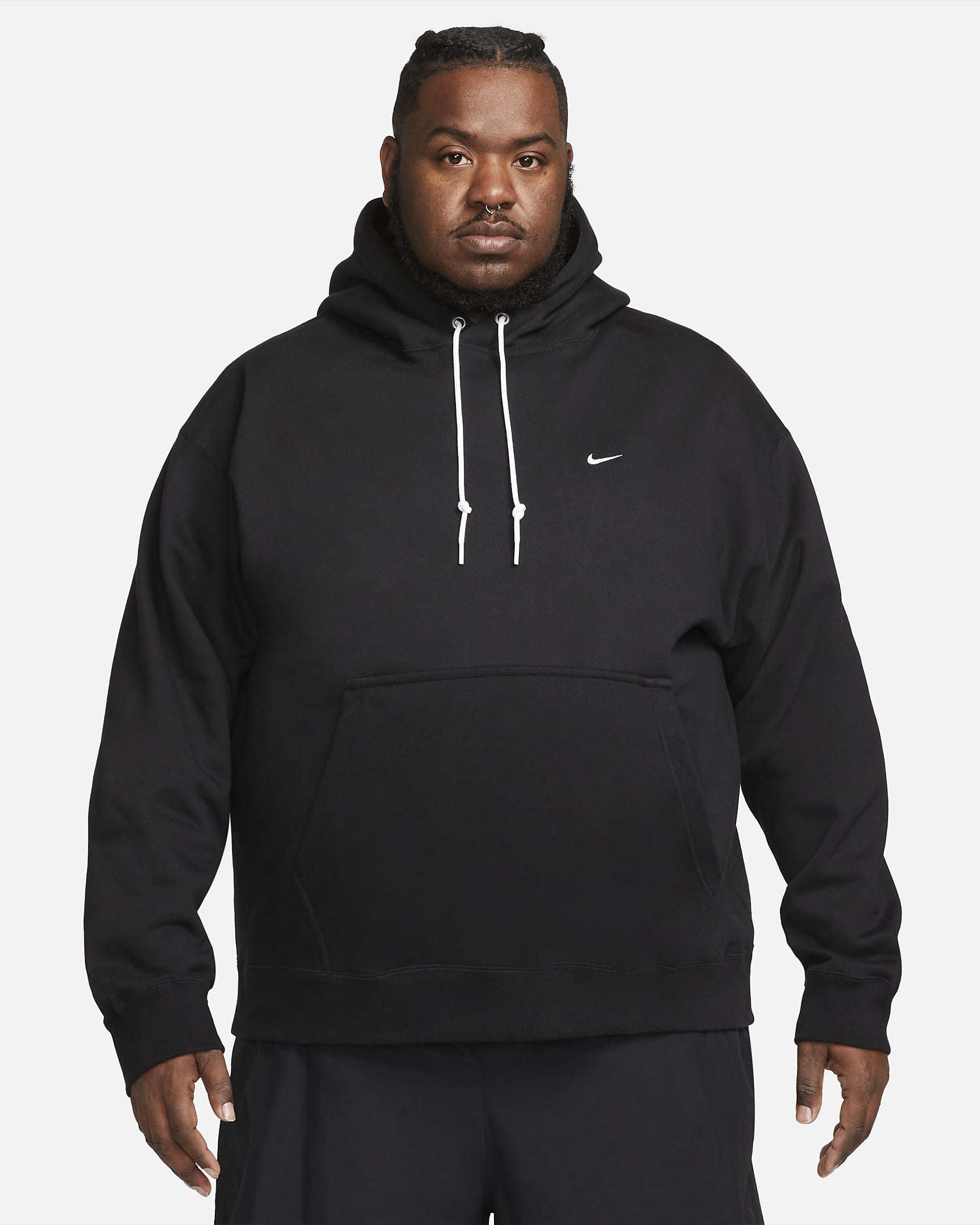 Nike Solo Swoosh Men's Fleece Pullover Hoodie - Black/White