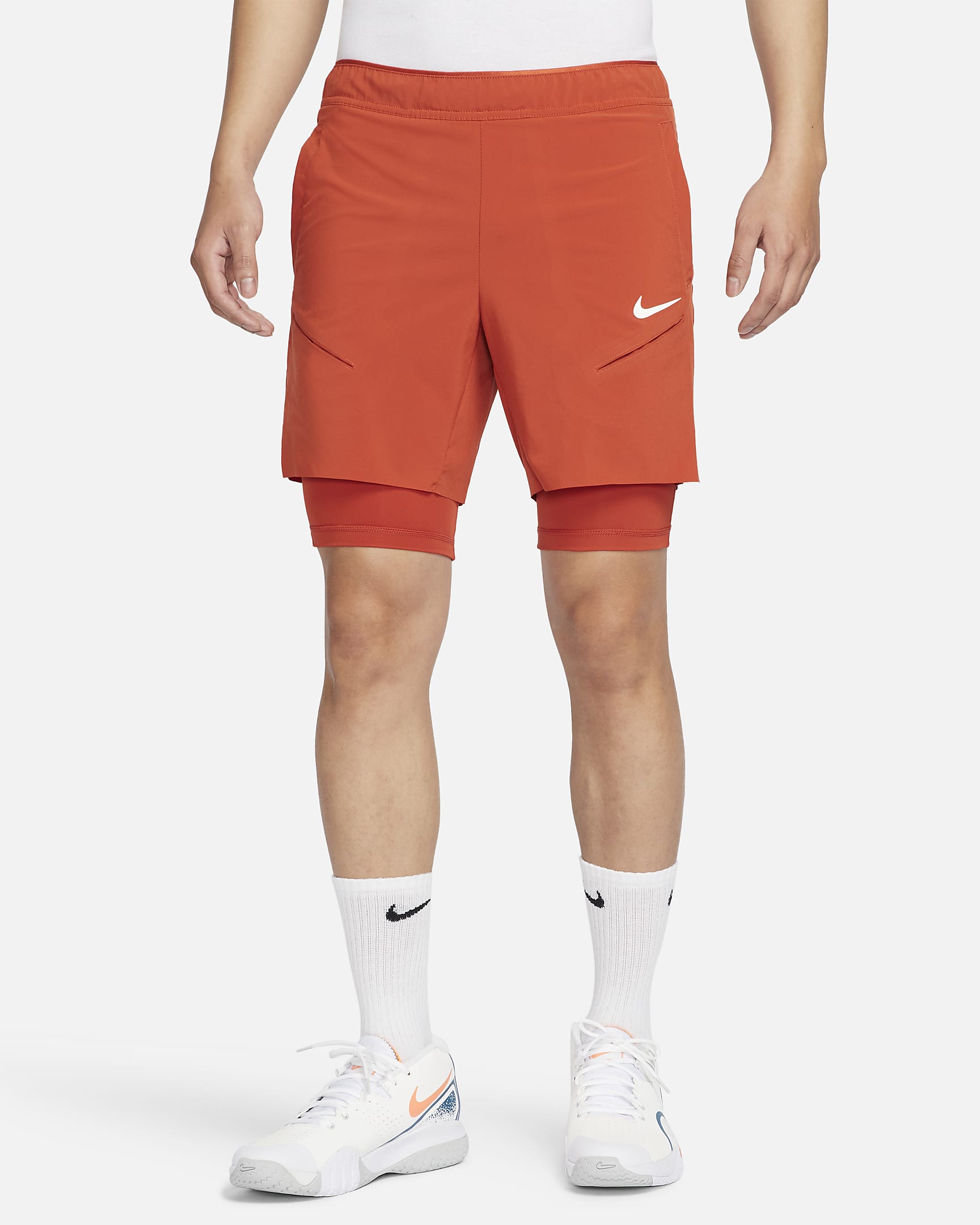 กางเกงเทนนิสขาสั้นผู้ชาย Dri-FIT NikeCourt Slam - Rust Factor/Pink Quartz/ขาว