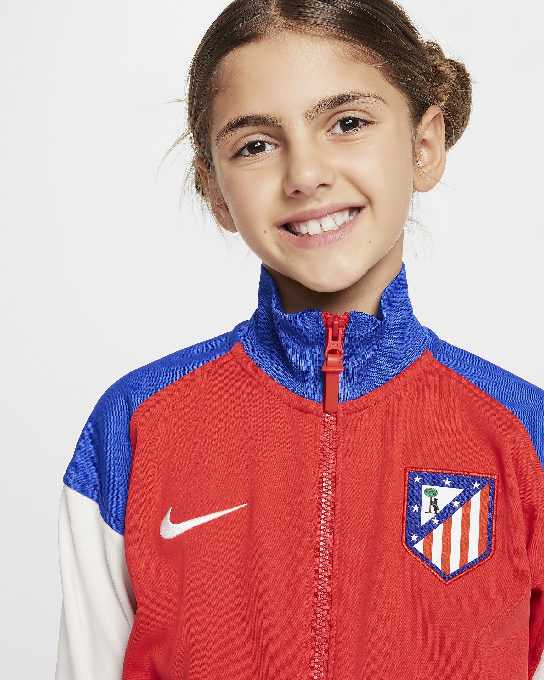 Fotbalová reprezentační bunda Nike Dri-FIT Atlético Madrid Academy Pro pro větší děti - Light Crimson/Hyper Royal/Phantom/Phantom