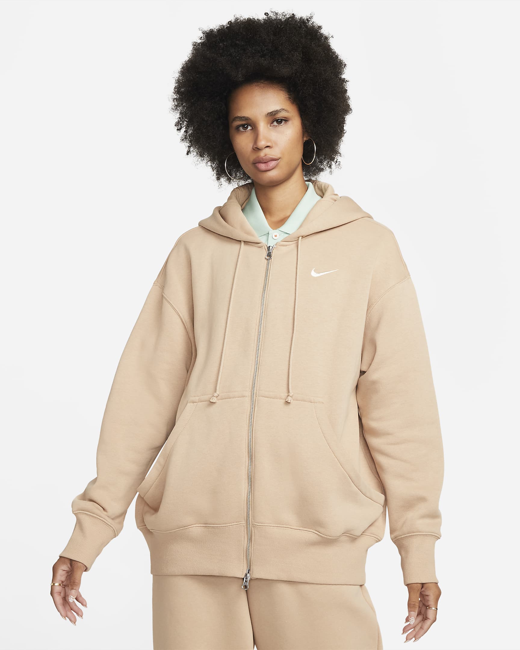 Nike Sportswear Phoenix Fleece Oversized fleecehoodie met rits over de hele lengte voor dames - Hemp/Sail