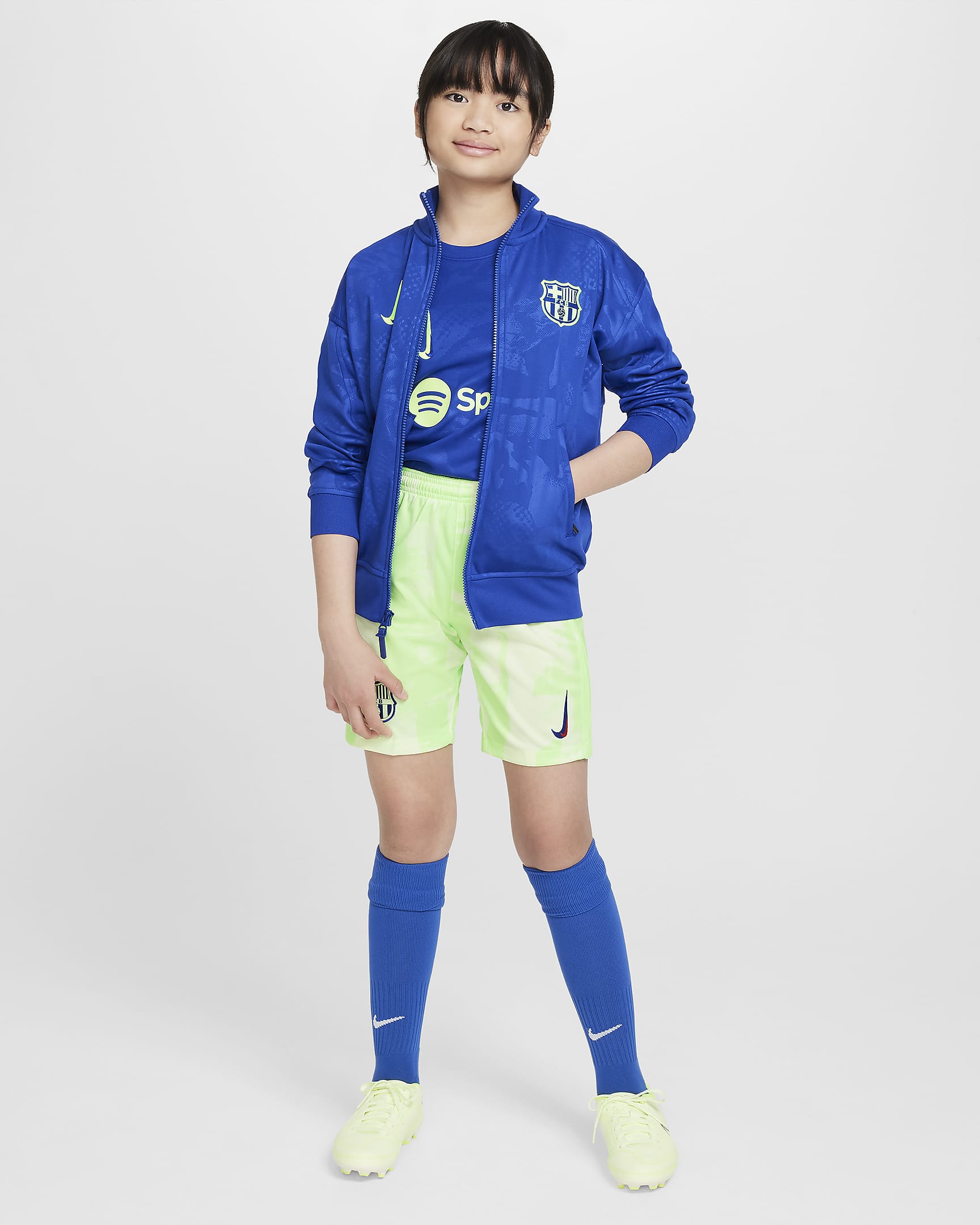 Fotbalová bunda Nike Dri-FIT Anthem FC Barcelona Academy Pro pro větší děti, třetí - Old Royal/Lime Blast