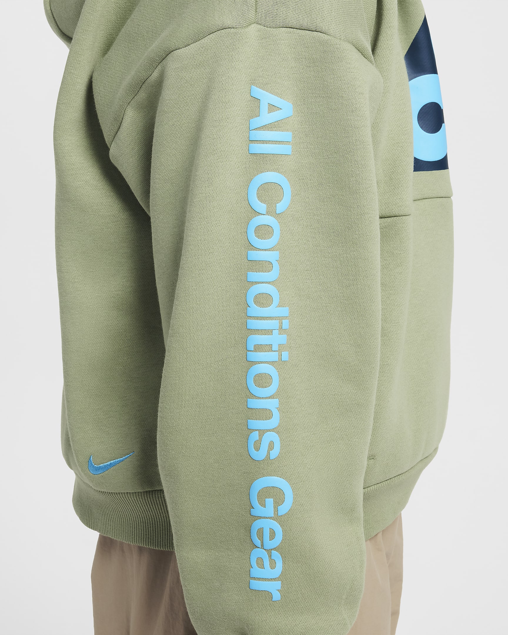 Nike ACG Icon Fleece Older Kids' Pullover Hoodie - Oil Green/Baltic Blue