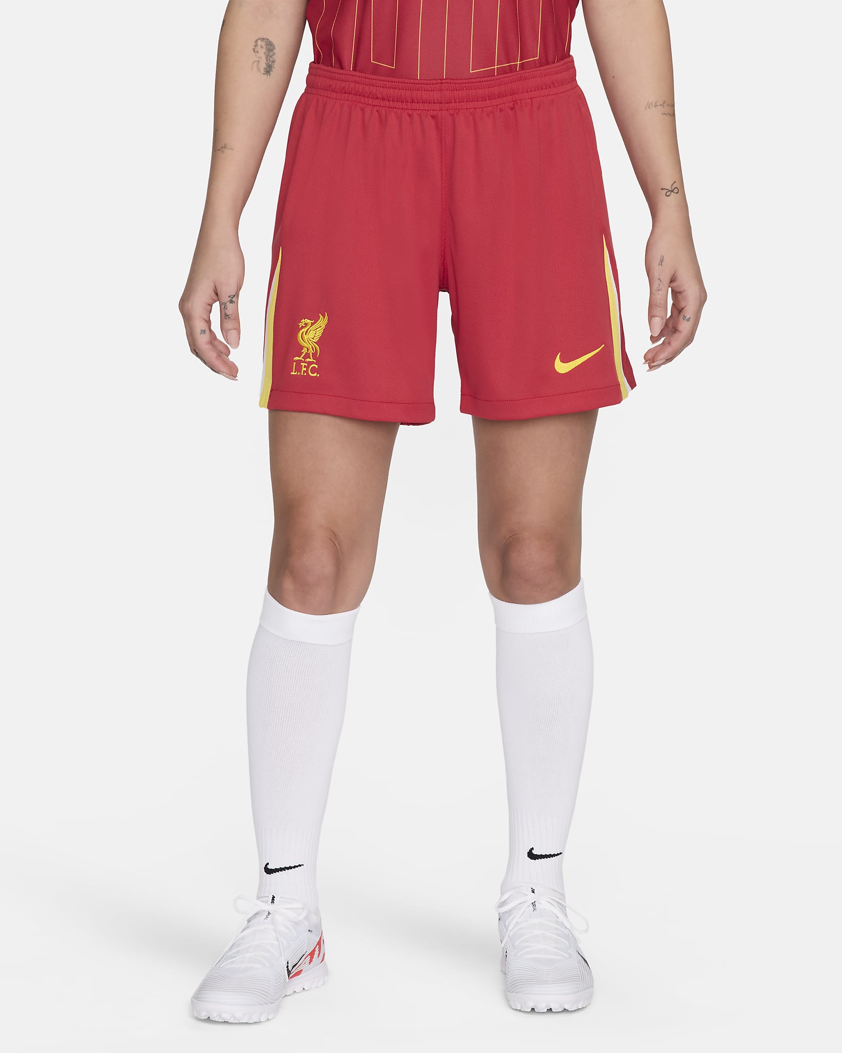 Liverpool F.C. 2023/24 Stadium Home Women's Nike Dri-FIT Football Replica Shorts - Gym Red/White/Chrome Yellow