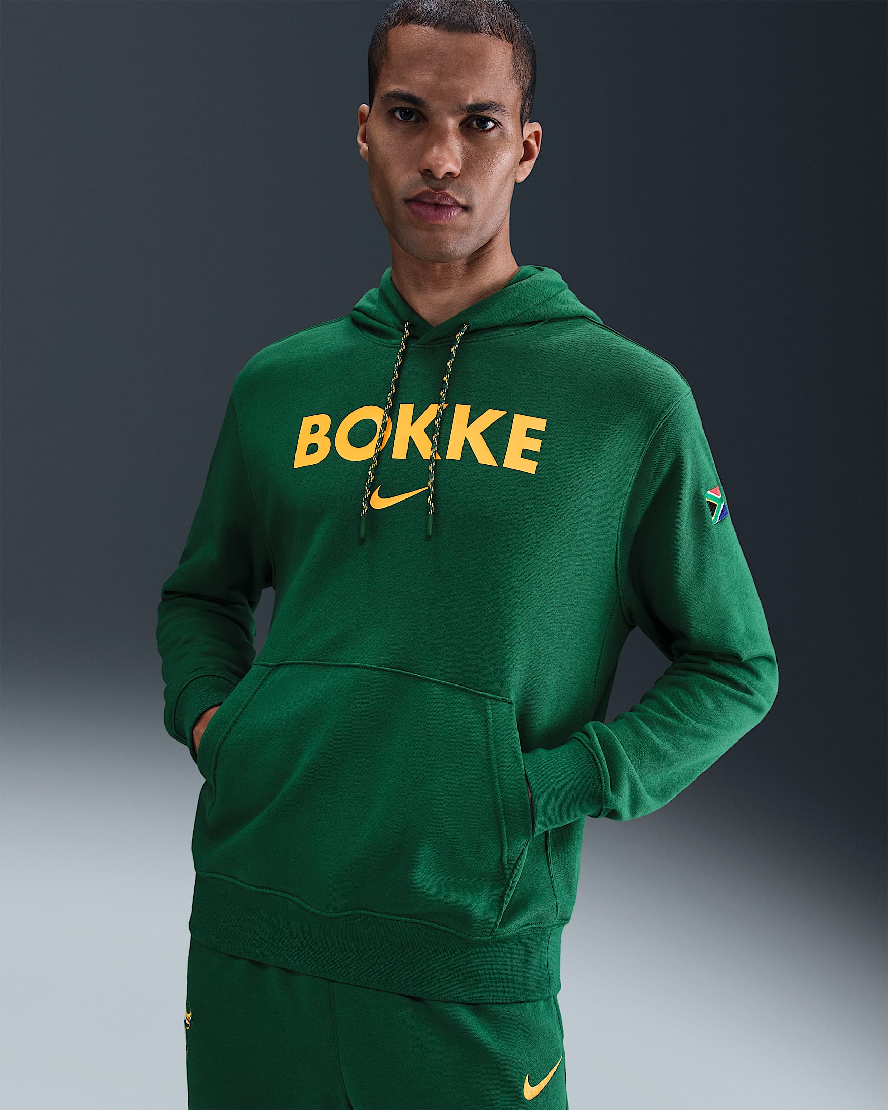 Unisex φούτερ ράγκμπι με κουκούλα Springboks Nike - Gorge Green/University Gold
