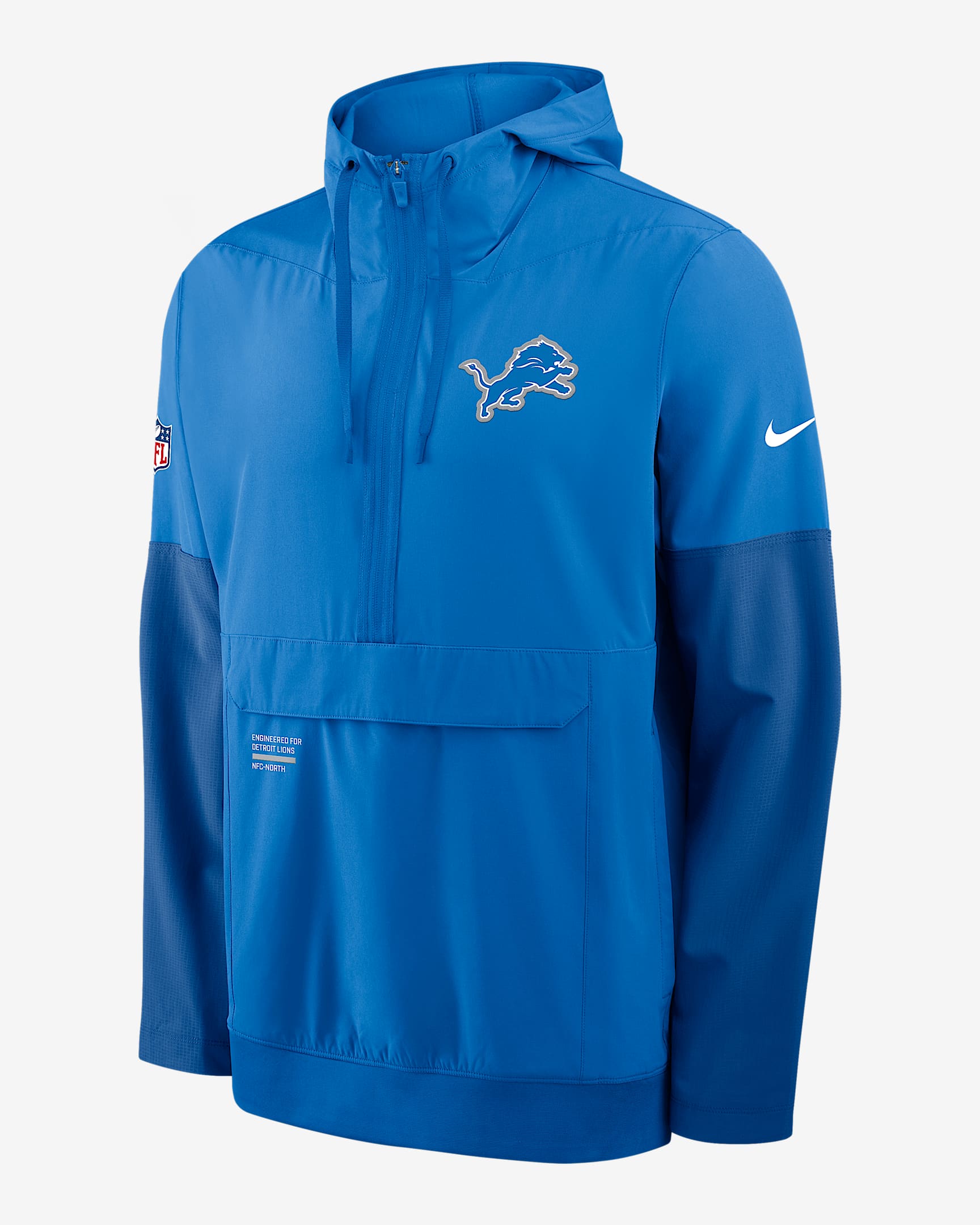 Chamarra Nike de la NFL de medio cierre con gorro para hombre Detroit Lions Well Rounded Anorak - Azul