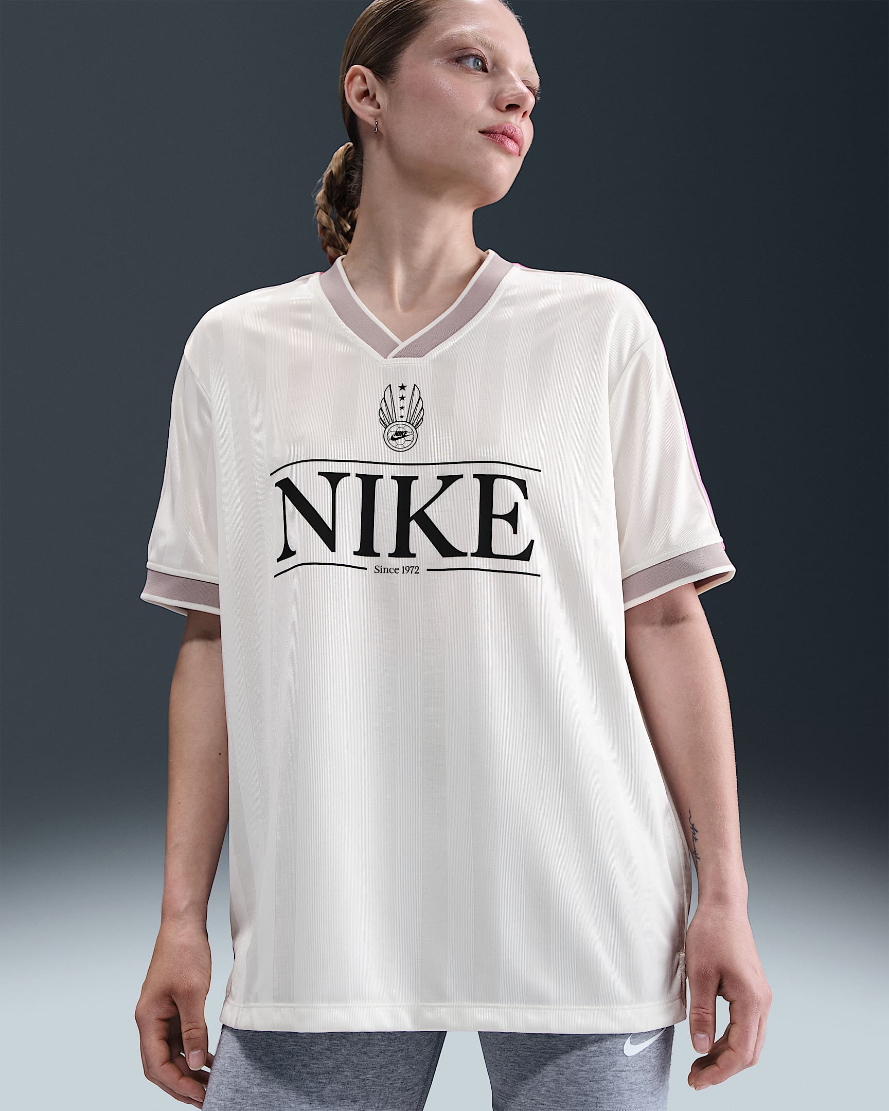 Nike Sportswear Women's V-Neck Jersey Top - Sail/Playful Pink/College Grey/Black