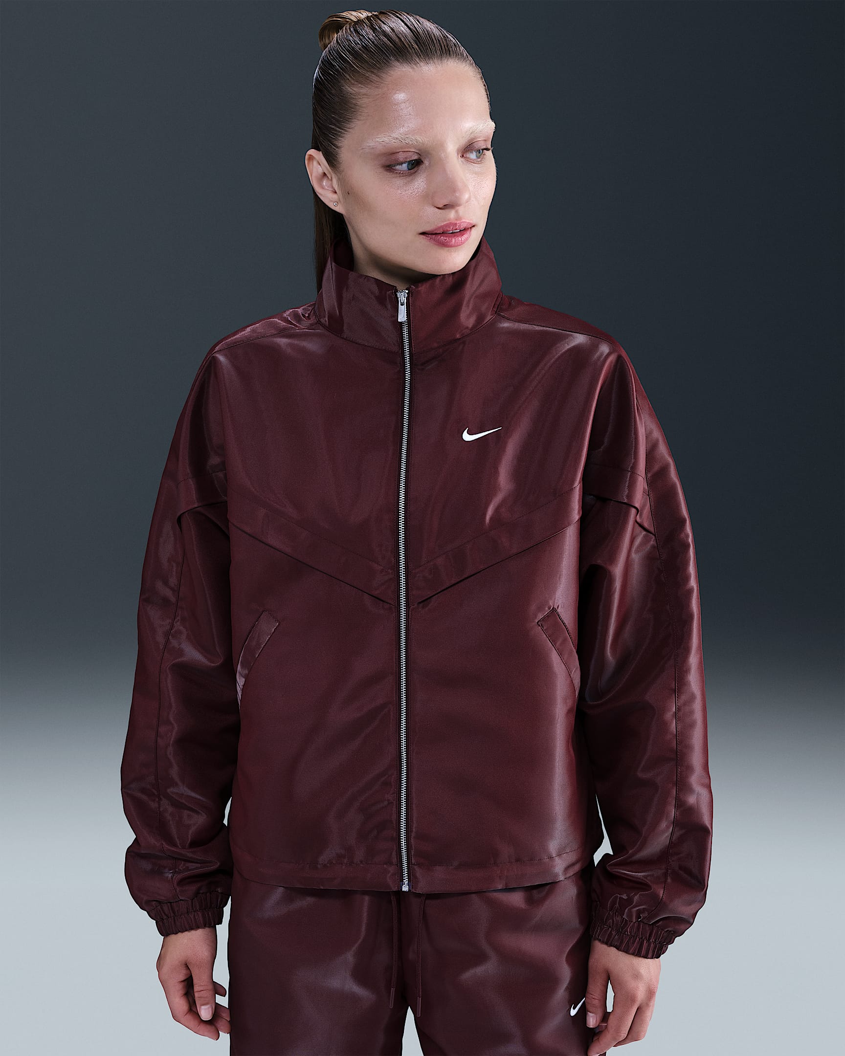 Nike Sportswear Windrunner Women's Shine Jacket - Burgundy Crush/Sail
