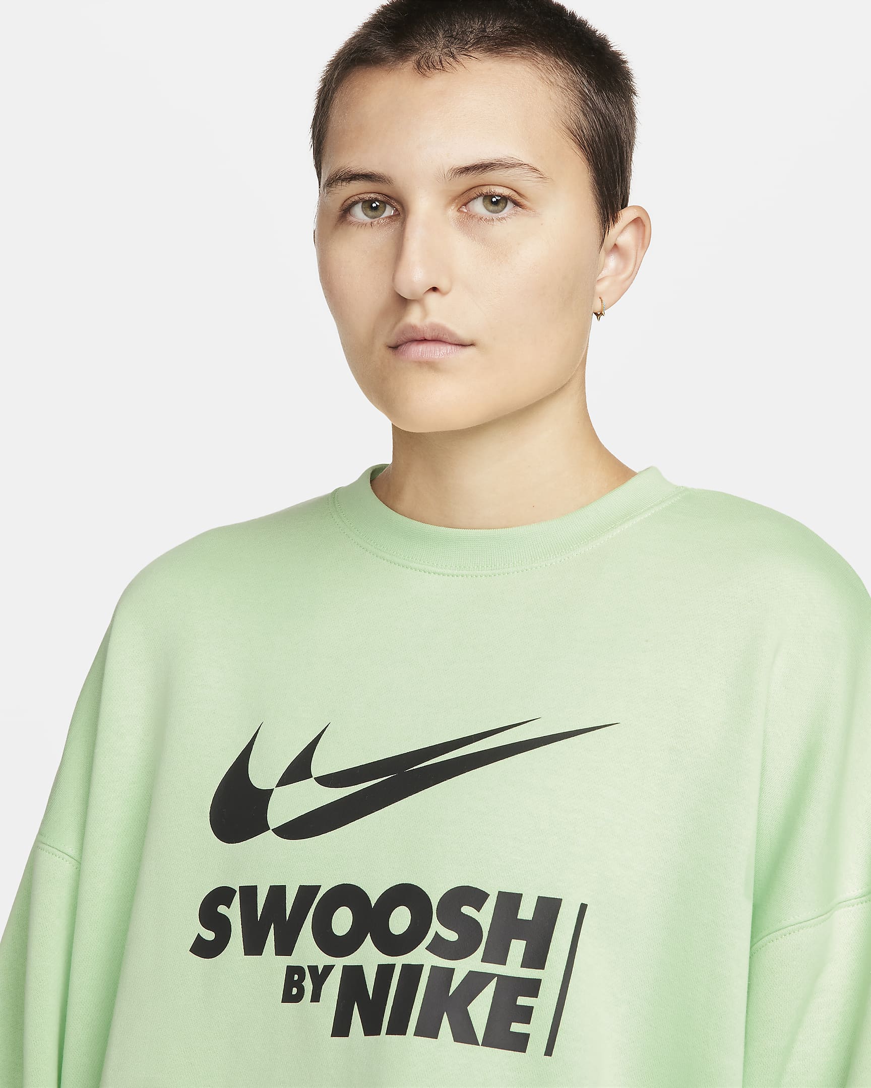 Nike Sportswear extragroßes Fleece-Sweatshirt mit Rundhalsausschnitt für Damen - Vapor Green/Schwarz