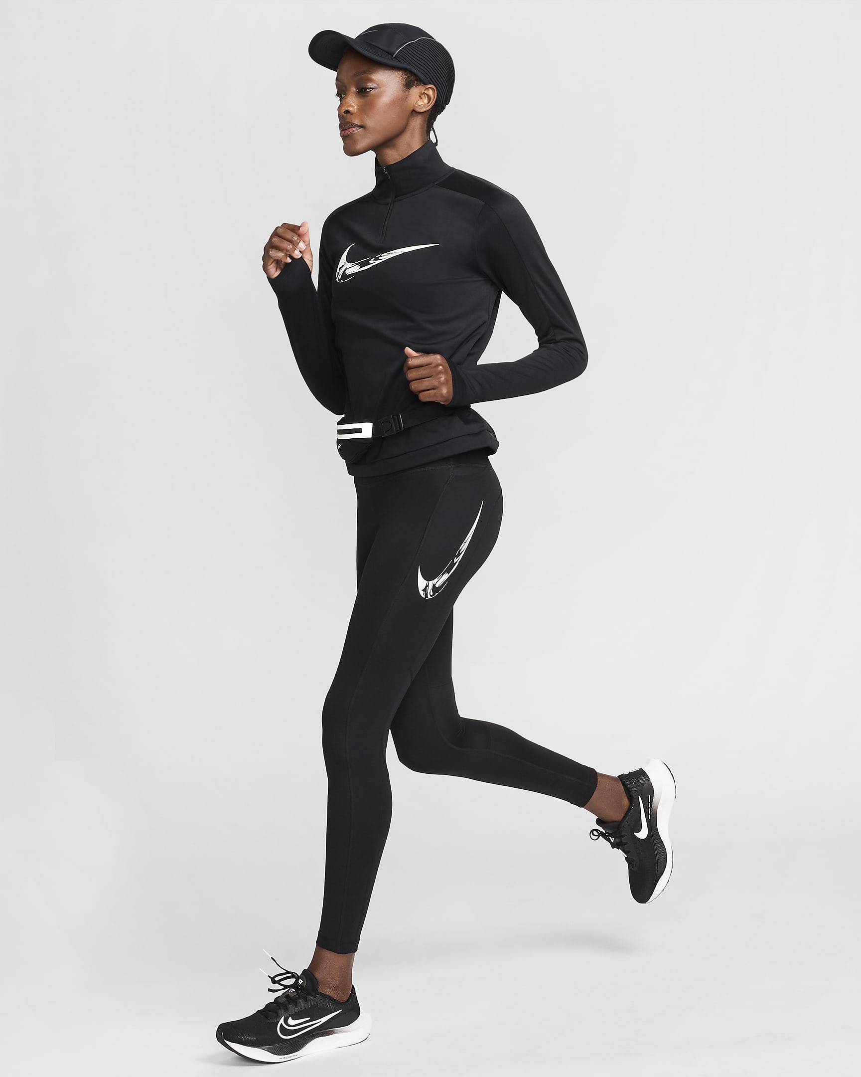 Nike Fast Leggings de running de 7/8 de talle medio con bolsillos - Mujer - Negro/Blanco