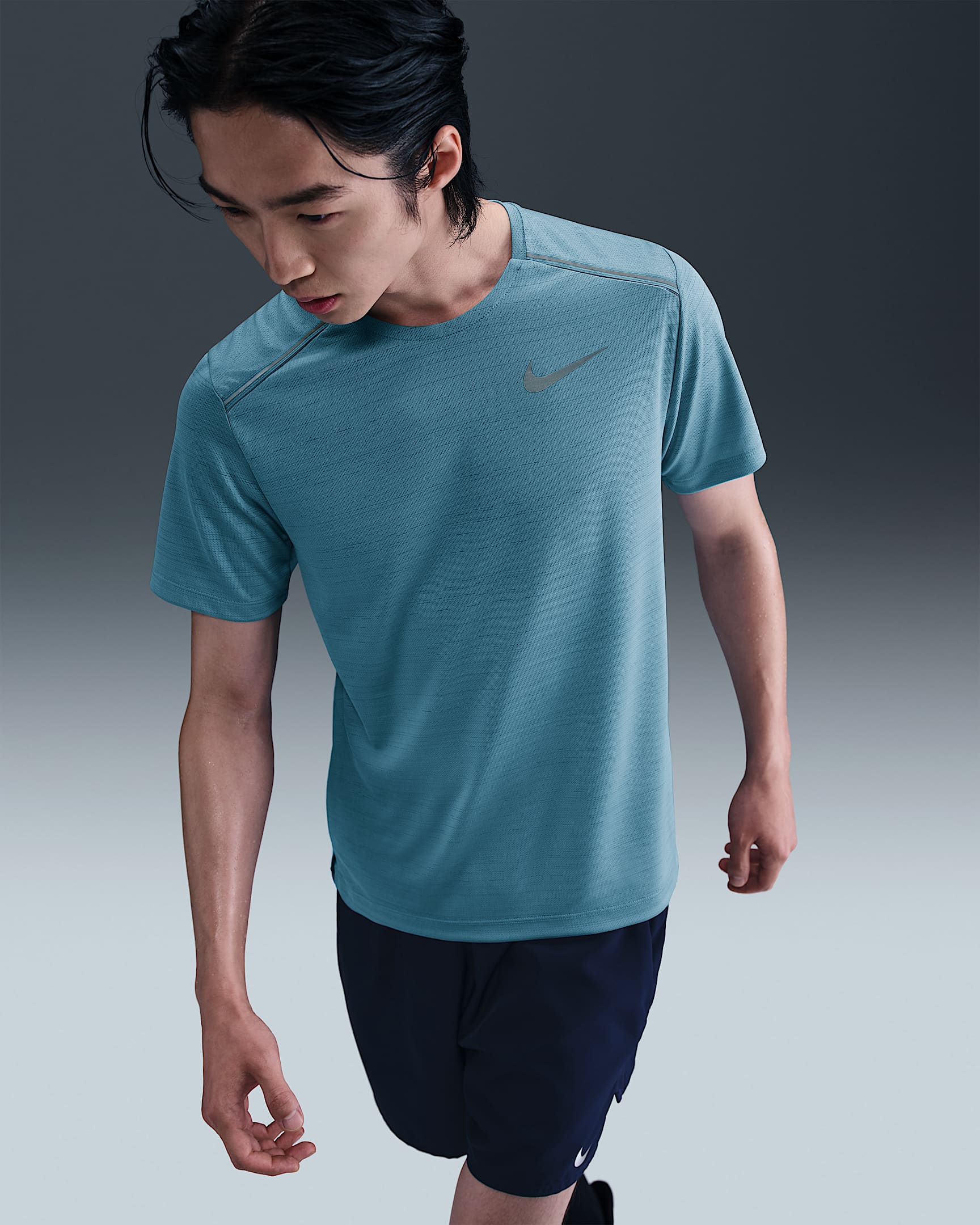 ナイキ Dri-FIT マイラー メンズ ショートスリーブ ランニングトップ - デニムターコイズ