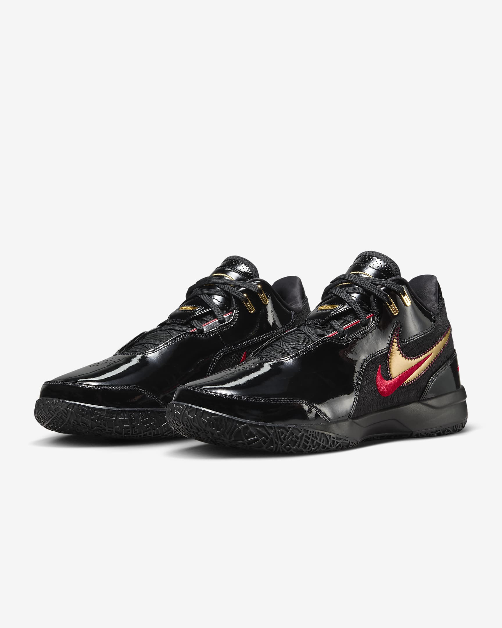 LeBron NXXT Gen AMPD Basketball Shoes - Black/University Red/Metallic Gold