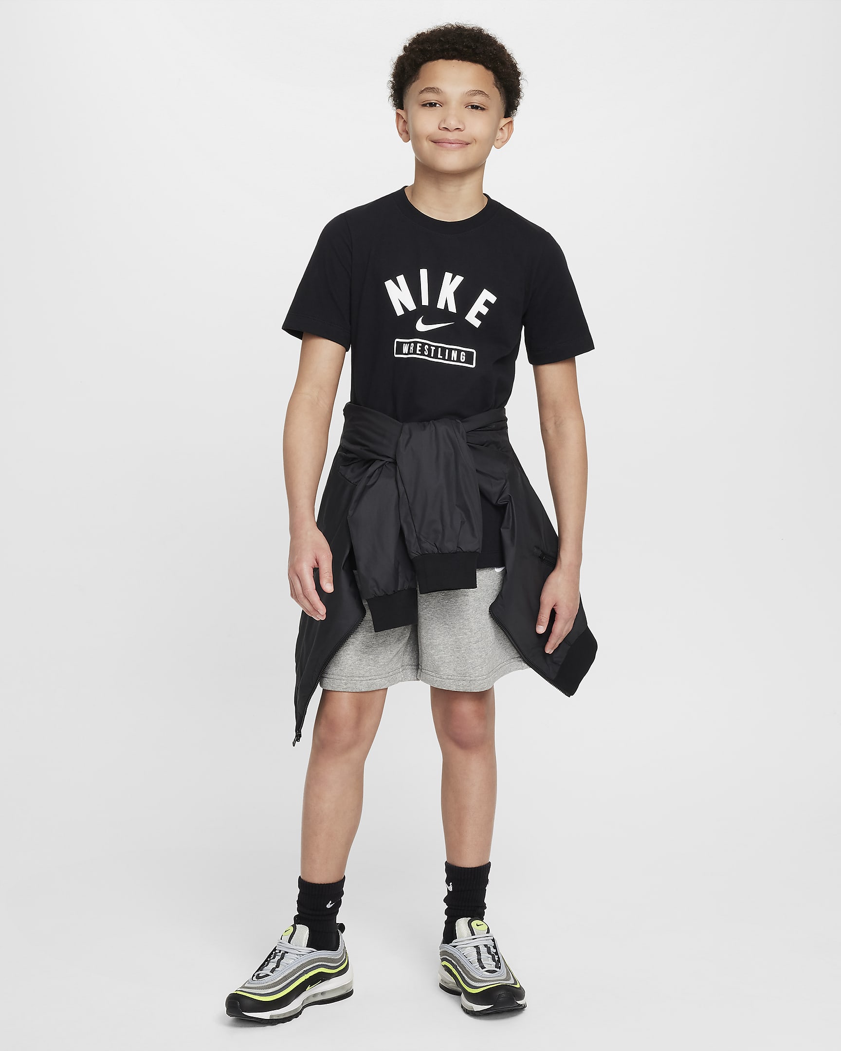 Playera de lucha para niños talla grande Nike - Negro/Blanco