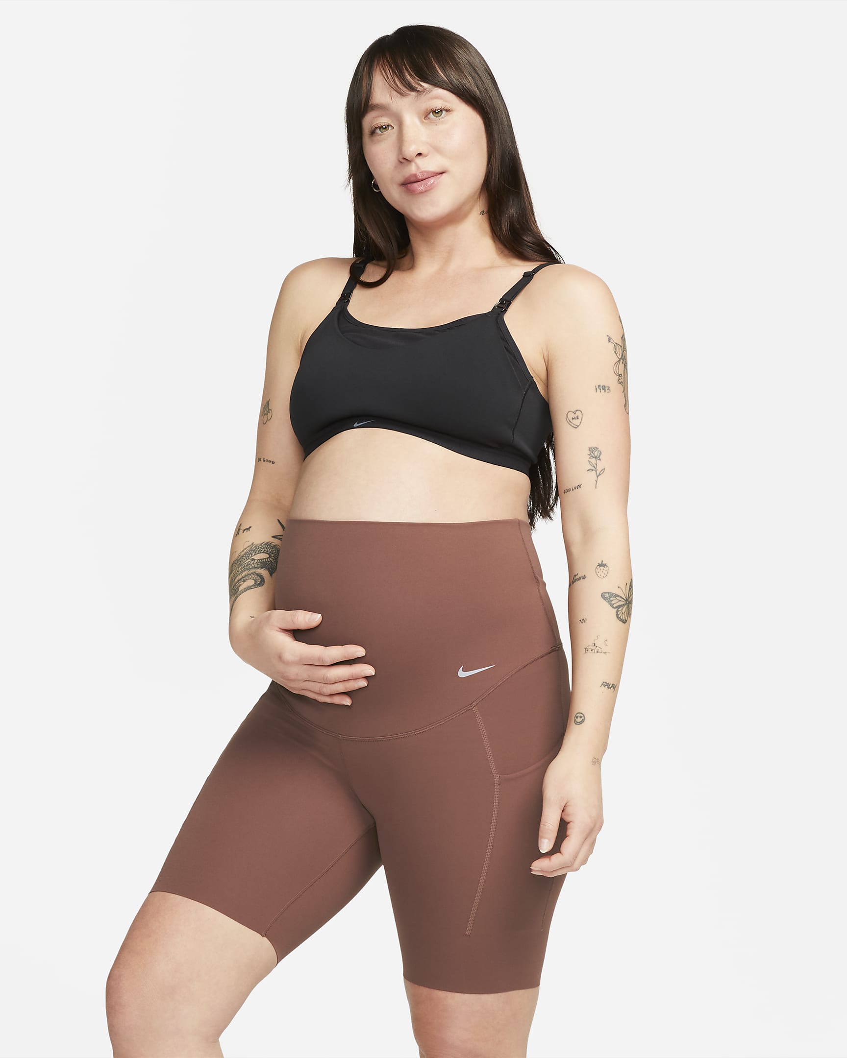 Nike Zenvy (M) Women's Gentle-support High-waisted 20cm (approx.) Biker Shorts with Pockets (Maternity) - Dark Pony