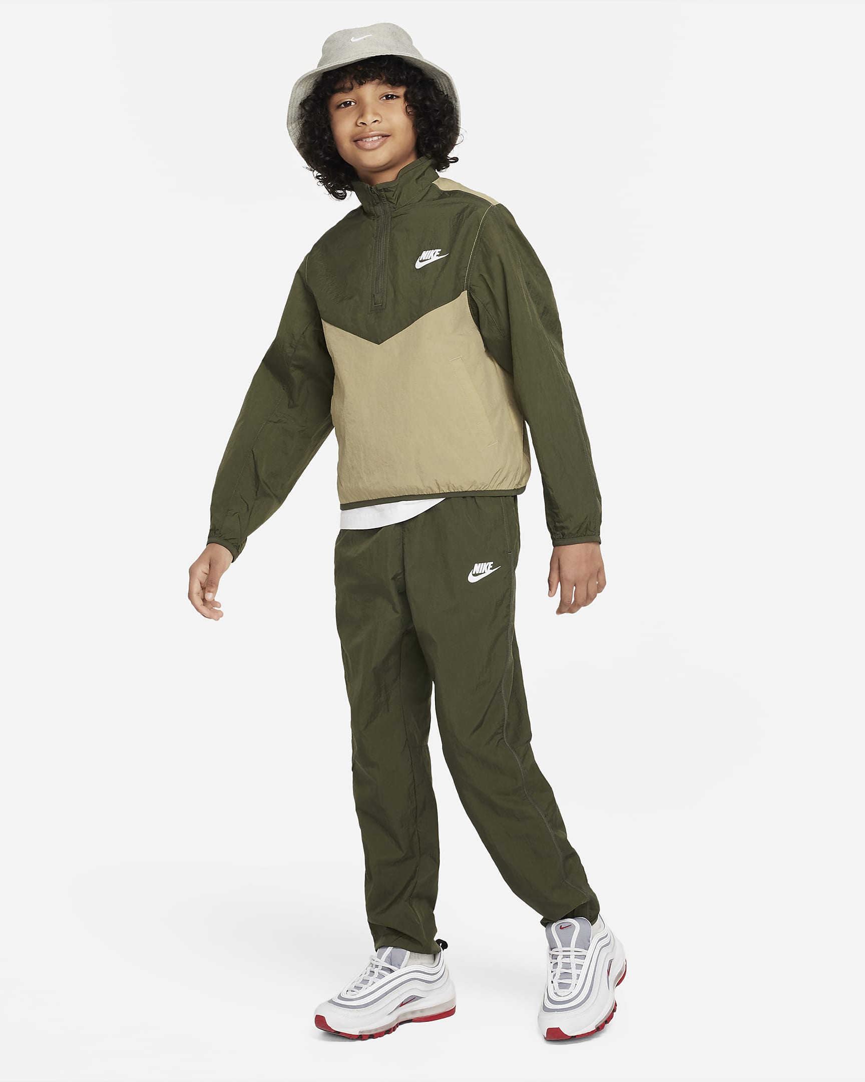 Nike Sportswear Older Kids' Tracksuit - Cargo Khaki/Neutral Olive/White