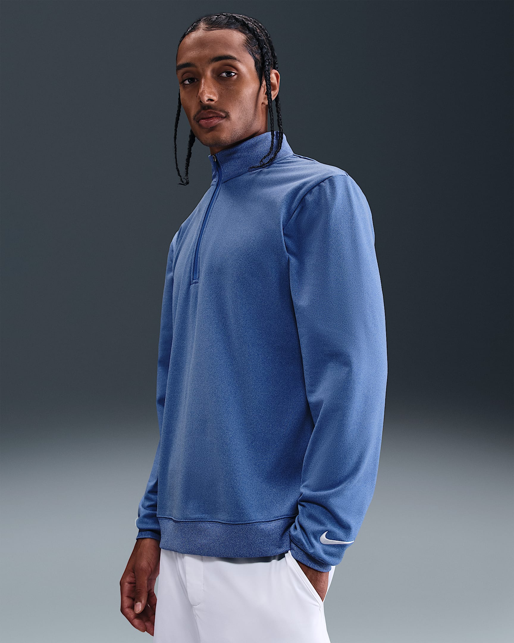 Męska bluza do golfa z zamkiem 1/2 Nike Tour - Comet Blue/Light Armory Blue/Biel