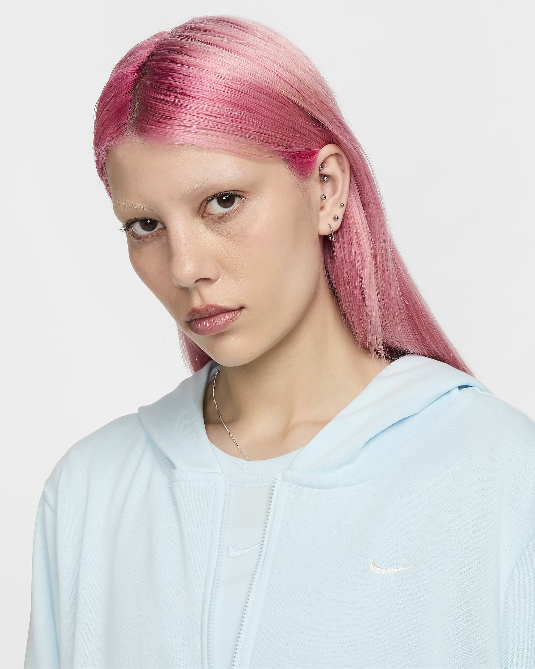 Sweat à capuche en molleton à zip et coupe ample Nike Sportswear Chill Terry pour femme - Glacier Blue/Sail