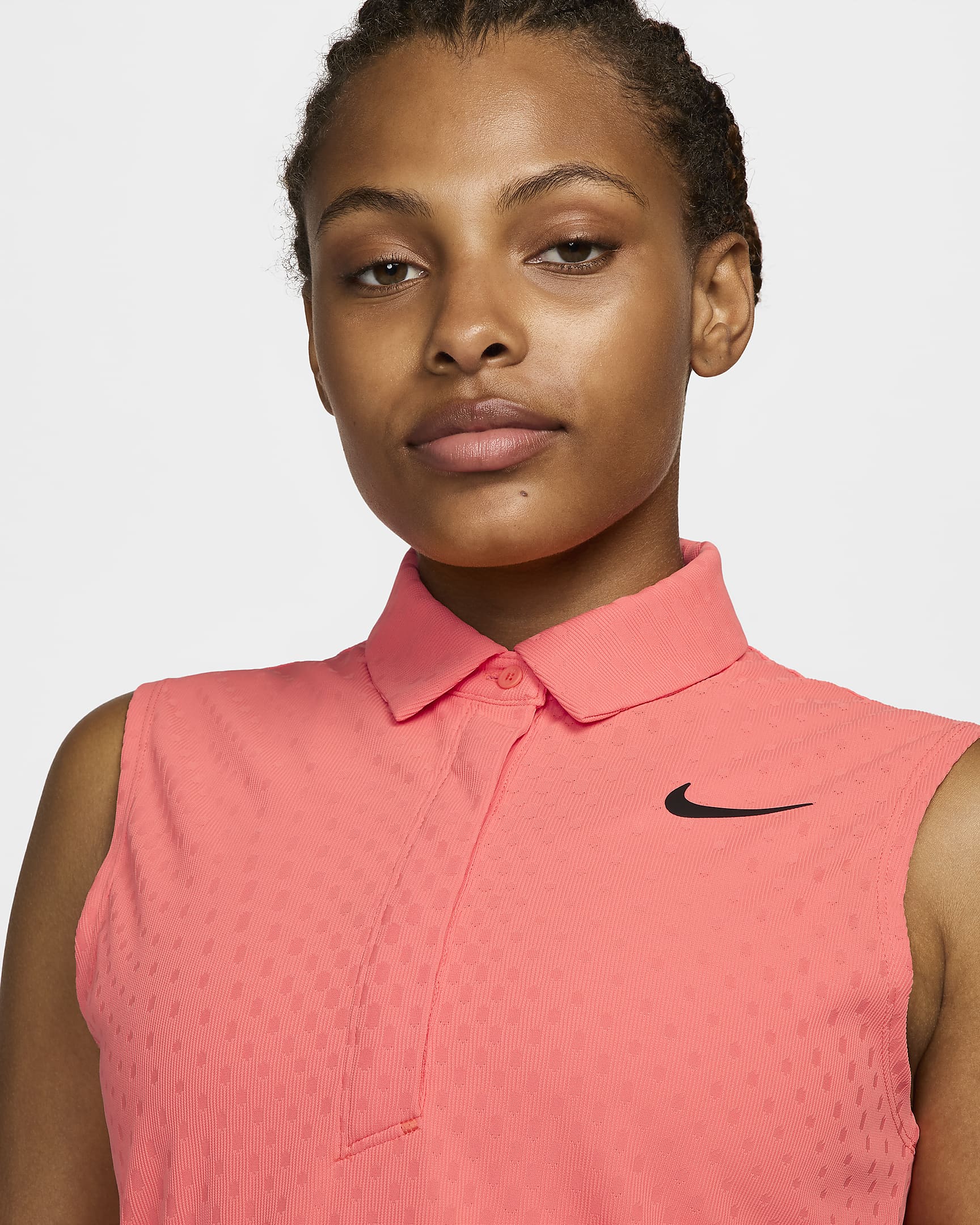 Nike Tour Dri-FIT ADV mouwloze golfpolo voor dames - Light Wild Mango/Zwart