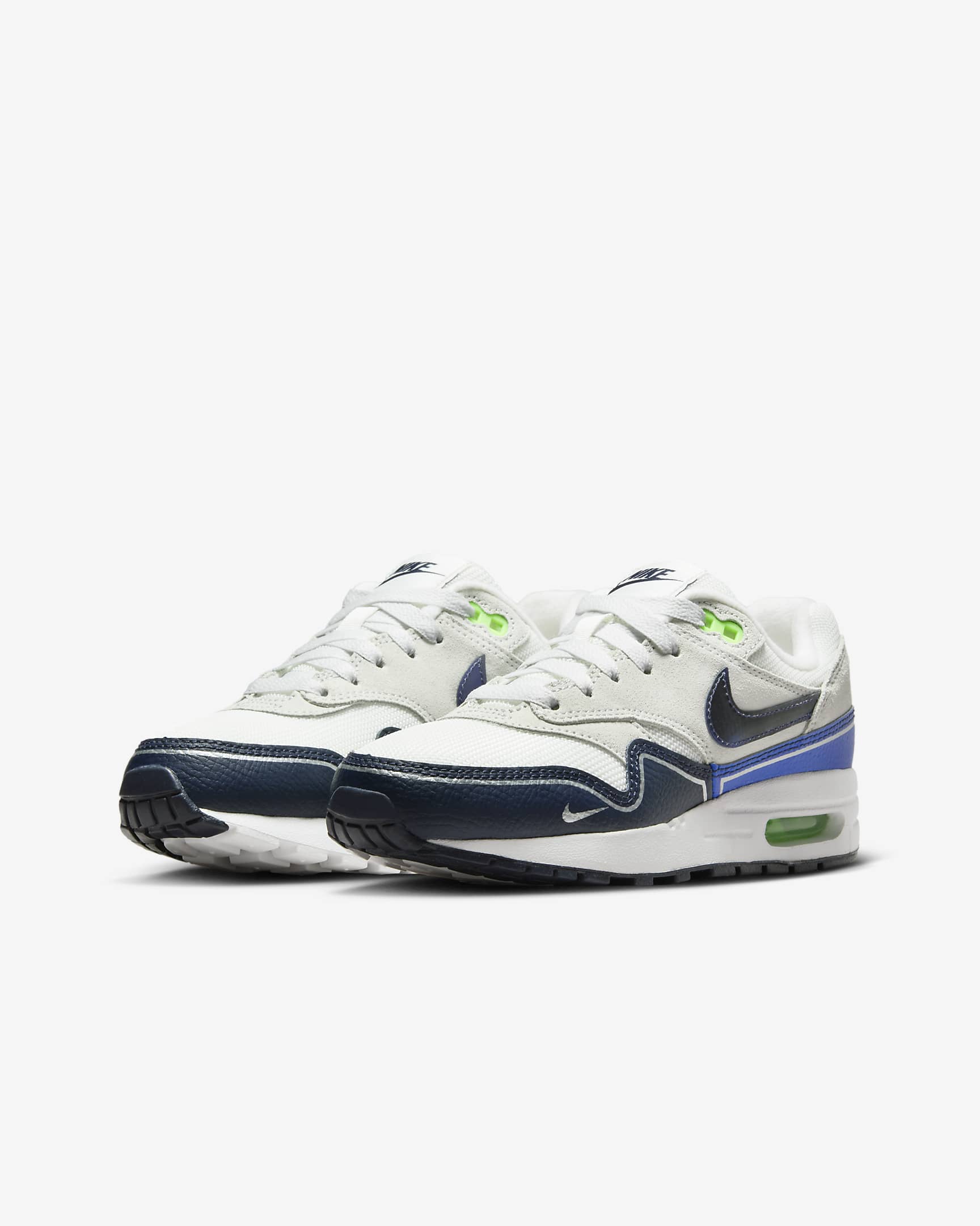 Calzado para niños talla grande Nike Air Max 1 - Blanco cumbre/Polvo fotón/Hiperroyal/Obsidiana