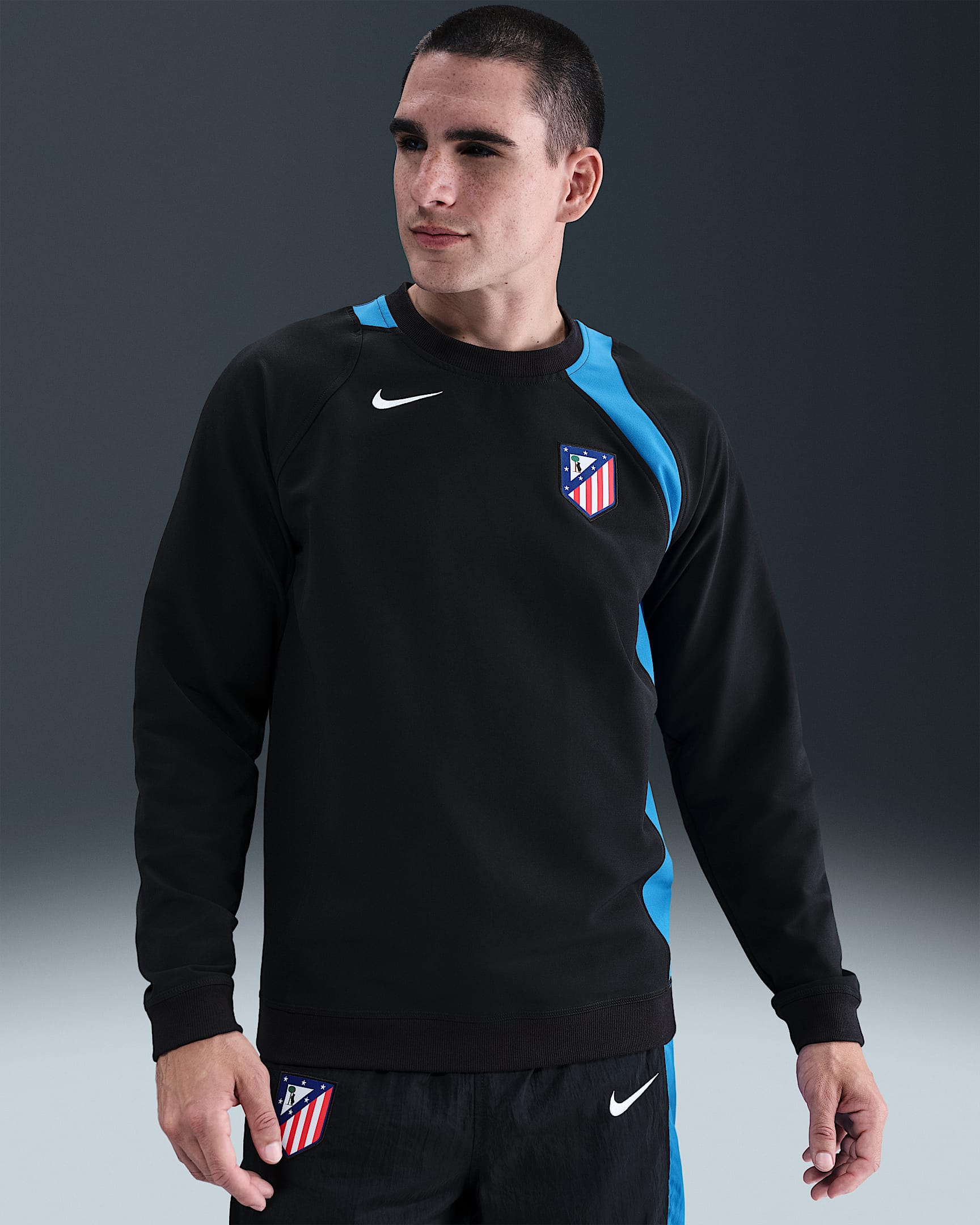 Atlético Madrid Third Men's Nike Total 90 Soccer Crew-Neck Top - Black/Photo Blue/White