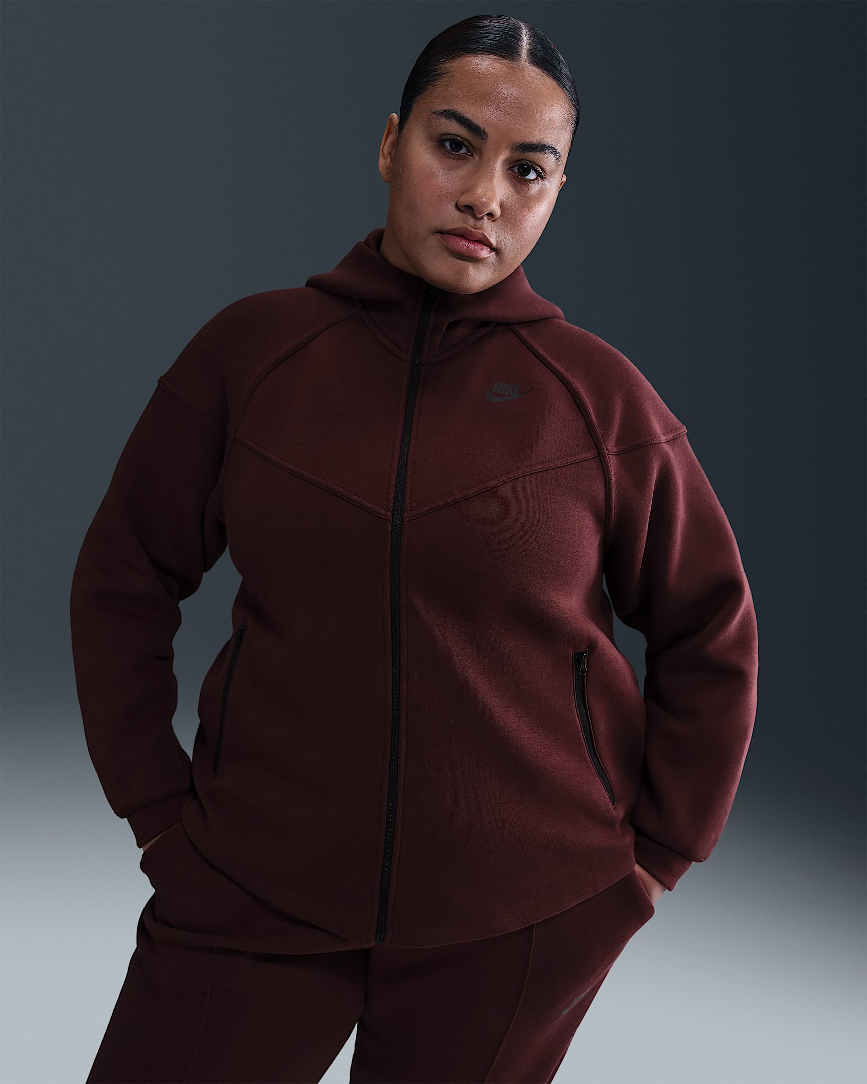Nike Sportswear Tech Fleece Windrunner Women's Full-Zip Hoodie (Plus Size) - Burgundy Crush/Black