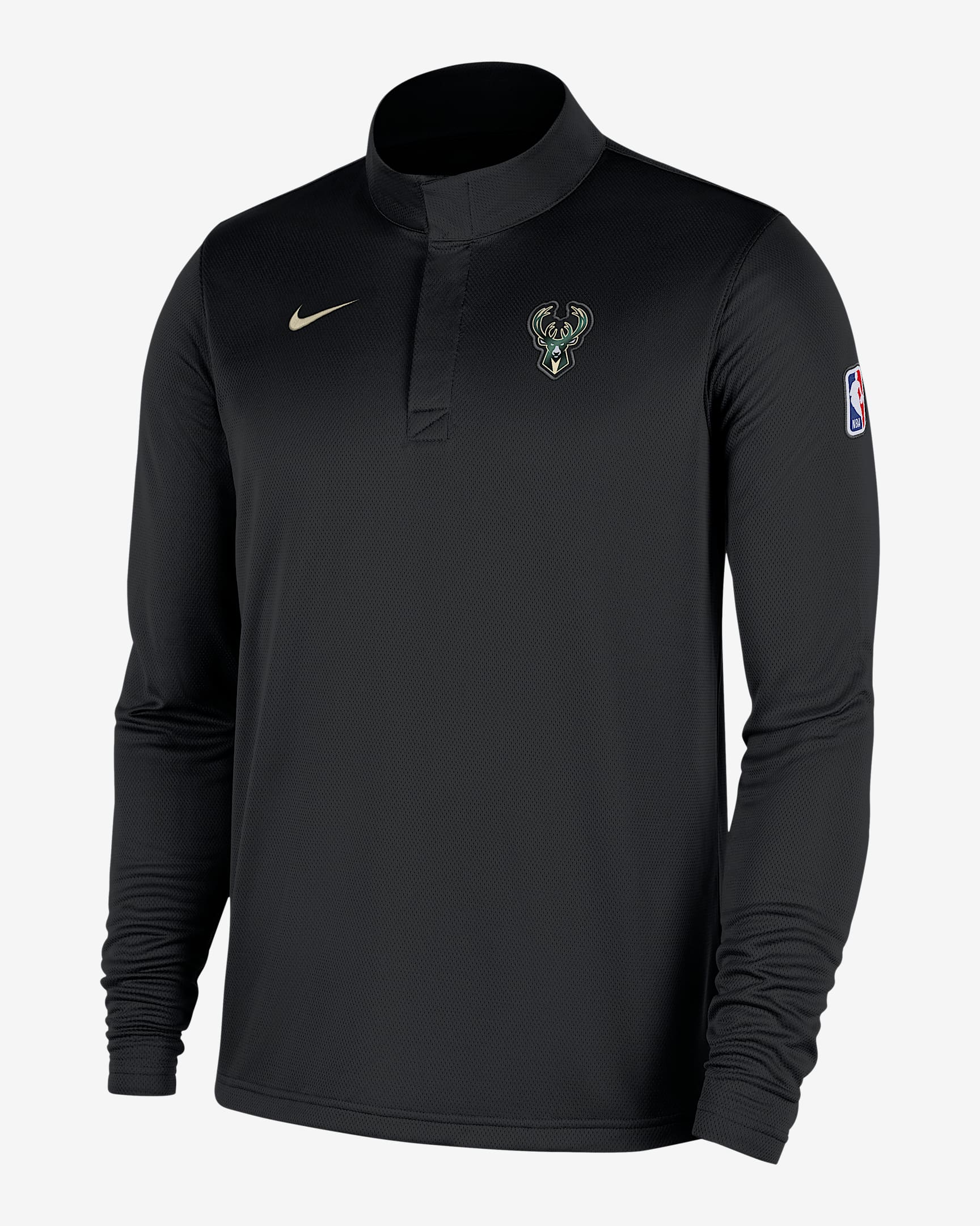 Milwaukee Bucks Men's Nike Dri-FIT NBA 1/4-Zip Long-Sleeve Top - Black/Flat Opal