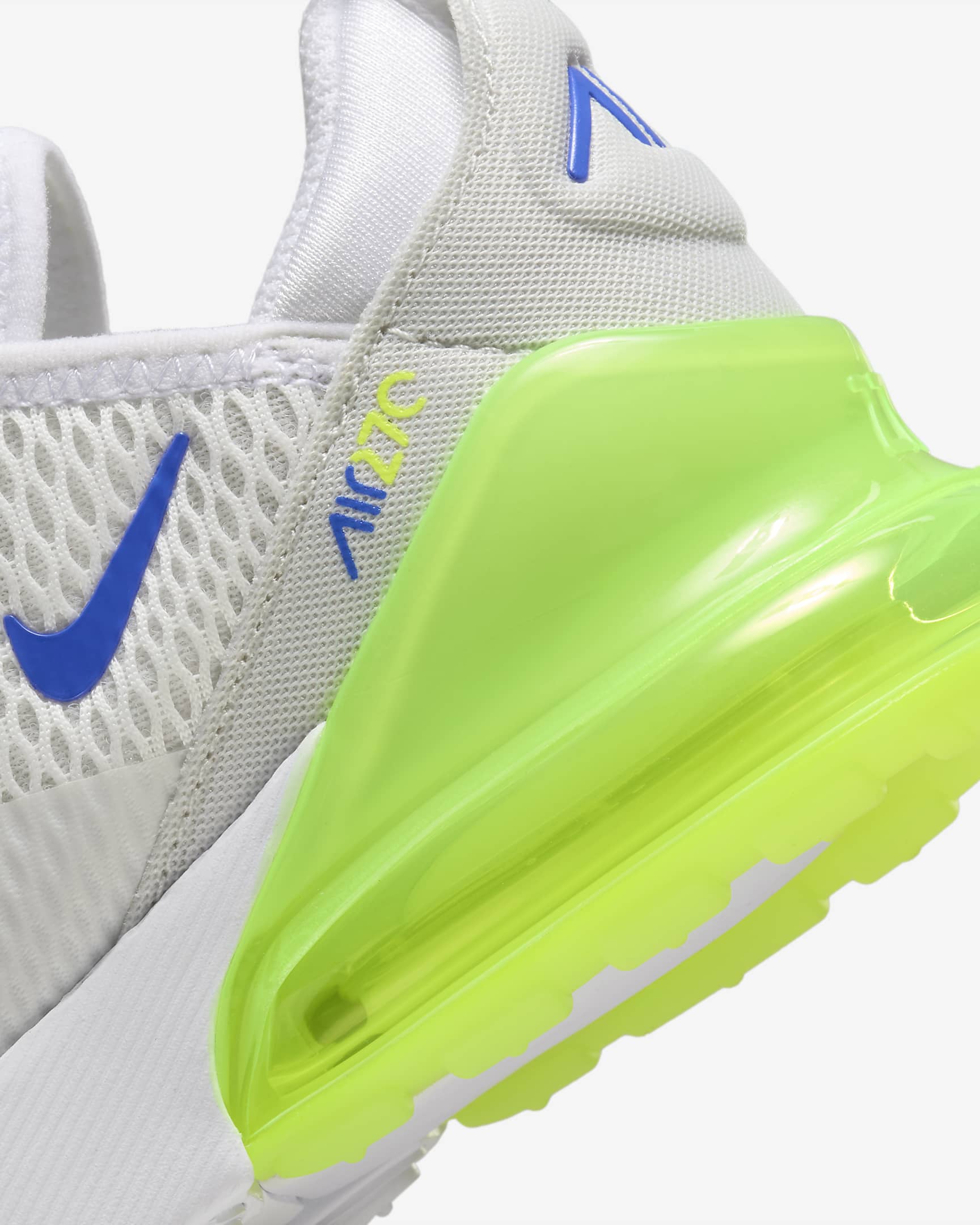 Tenis para niños de preescolar Nike Air Max 270 - Blanco/Volt/Polvo fotón/Azul astronómico