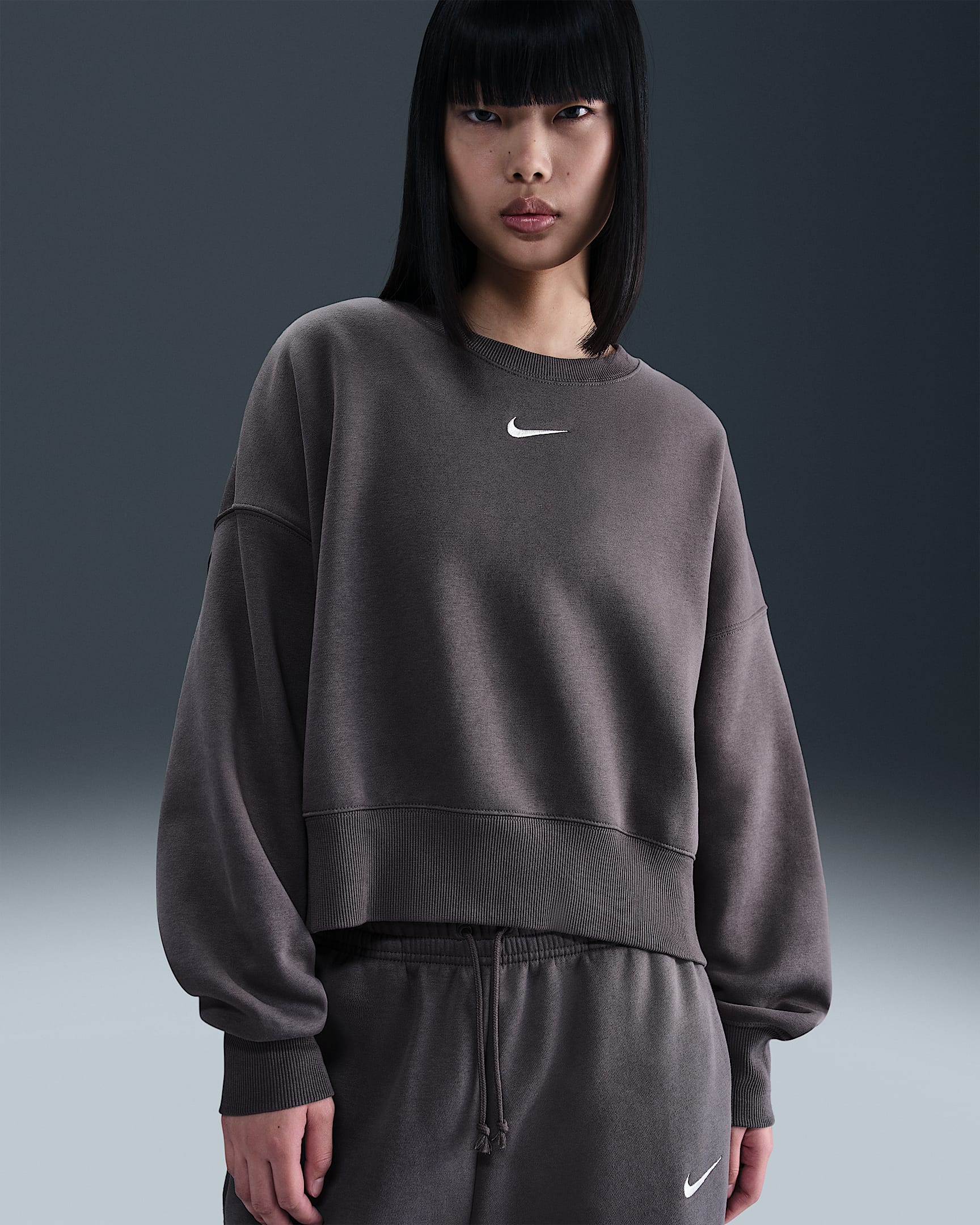 Sudadera de cuello redondo sin cierre extra oversized para mujer Nike Sportswear Phoenix Fleece - Gris trueno/Vela