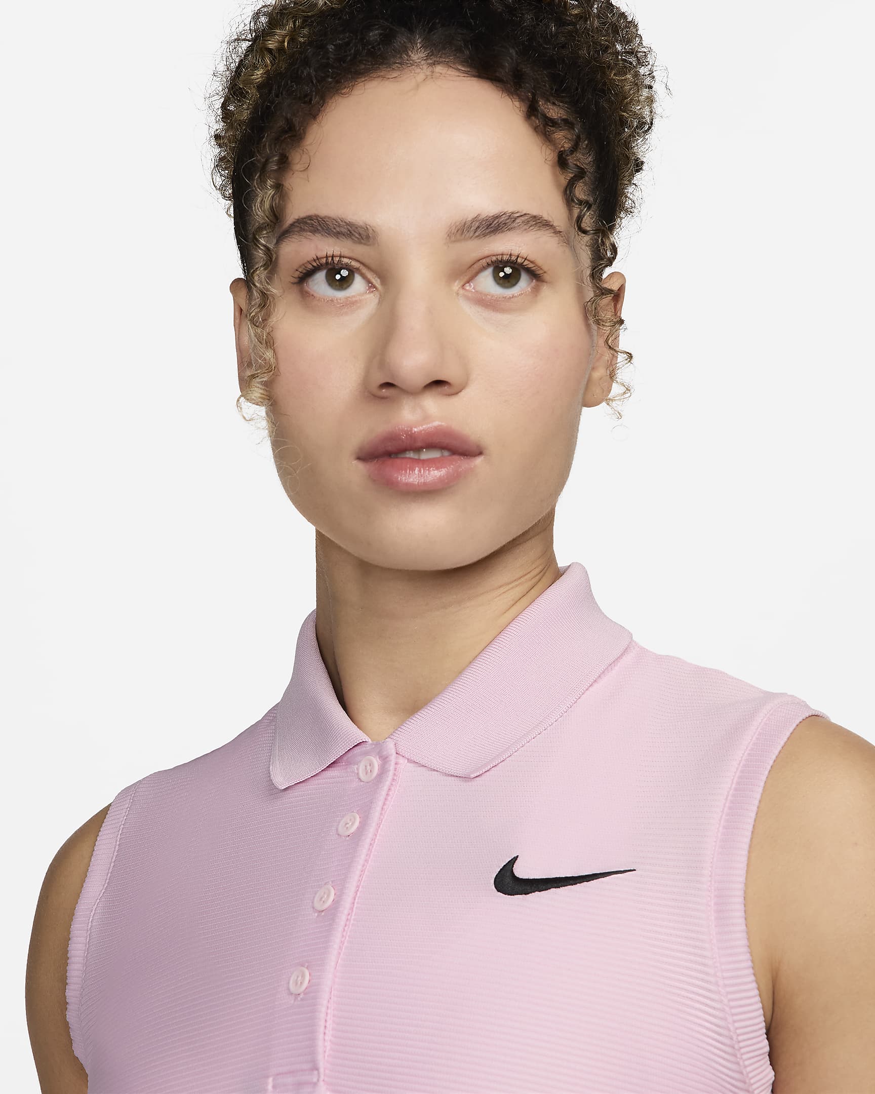 Nike Victory Dri-FIT mouwloze golfpolo voor dames - Pink Foam/Zwart