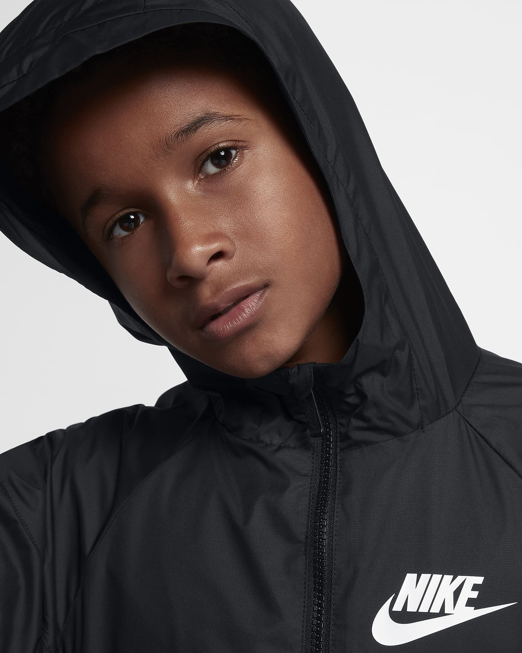 Veste à capuche ample tombant sur les hanches Nike Sportswear Windrunner pour ado (garçons) - Noir/Noir/Noir/Blanc