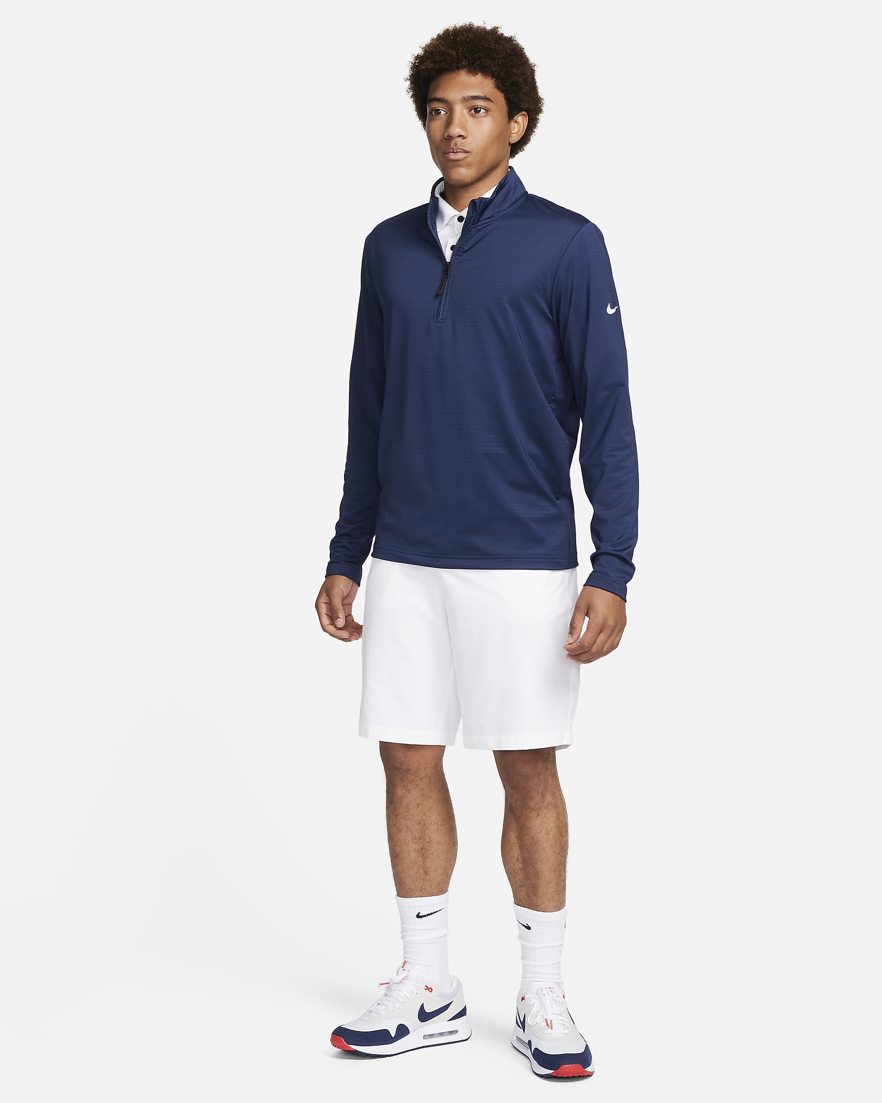 Nike Victory Dri-FIT Golfoberteil mit Halbreißverschluss für Herren - Midnight Navy/Weiß