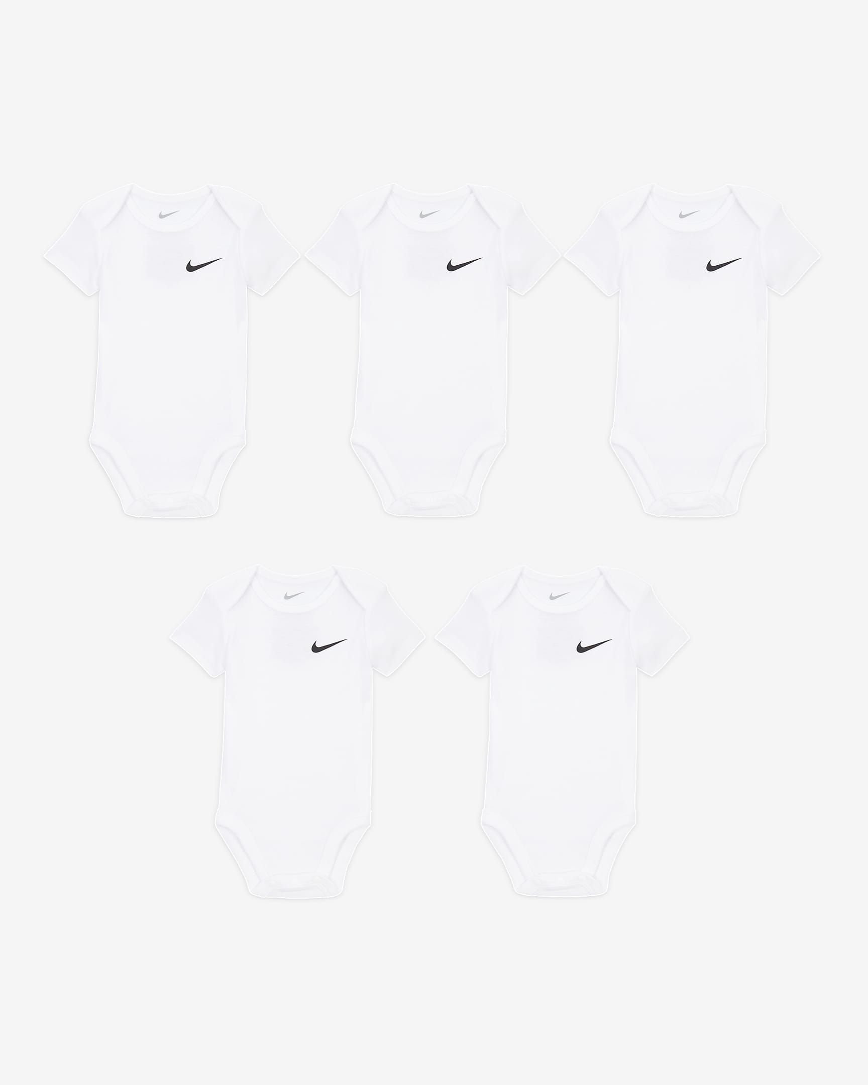 Nike Essentials Baby (0-9M) 5-Pack Bodysuit Set - White