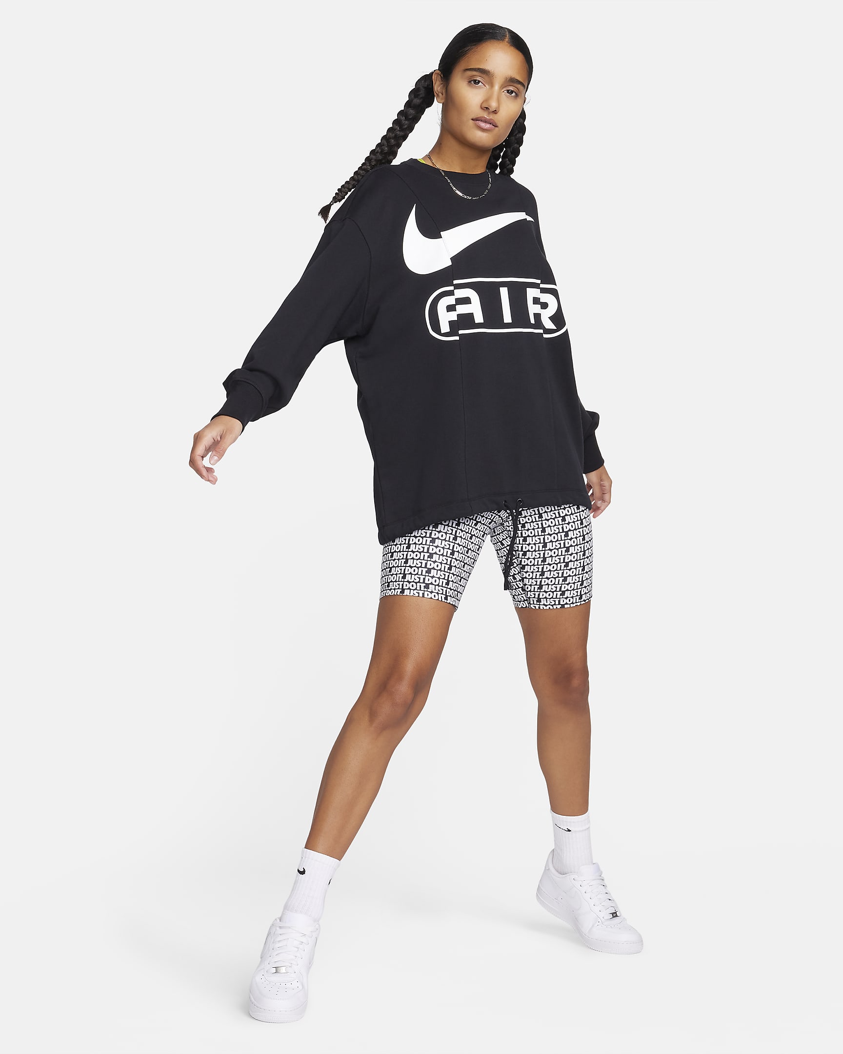 Nike Air Women's Over-Oversized Crew-Neck French Terry Sweatshirt - Black/White