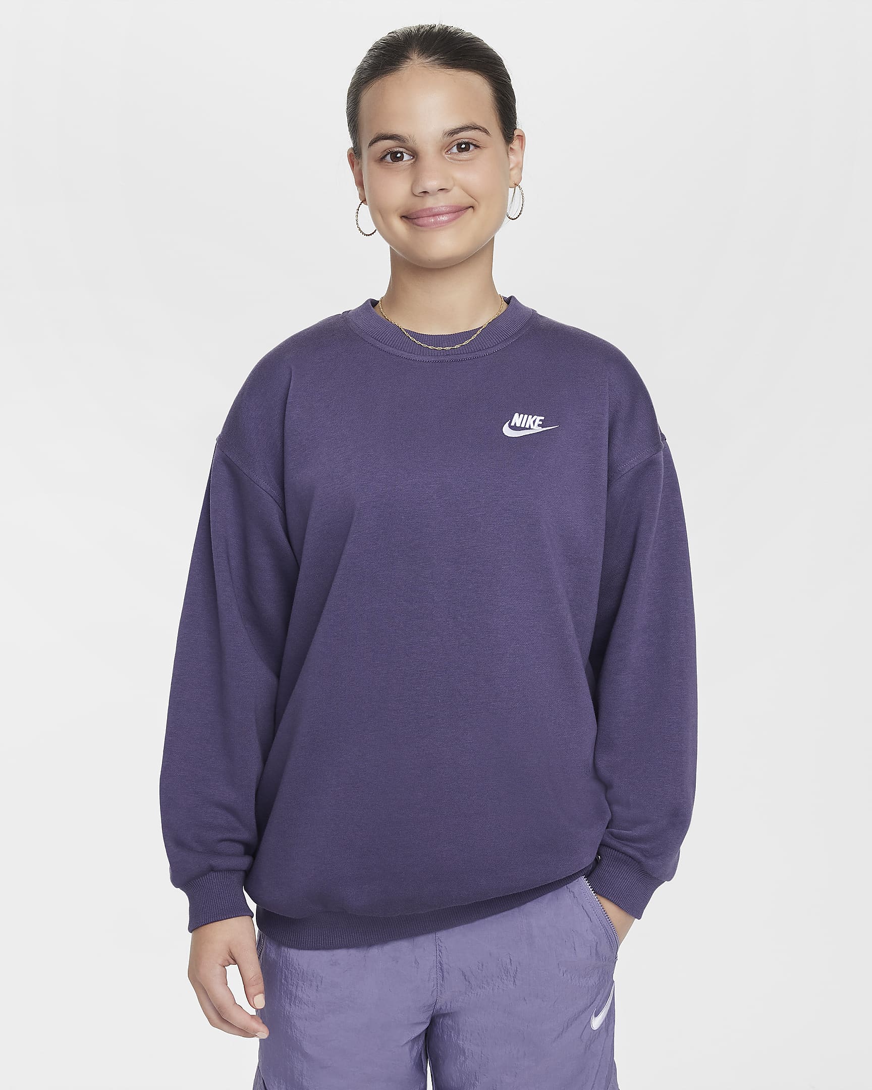 Nike Sportswear Club Fleece Older Kids' Oversized Sweatshirt - Dark Raisin/White