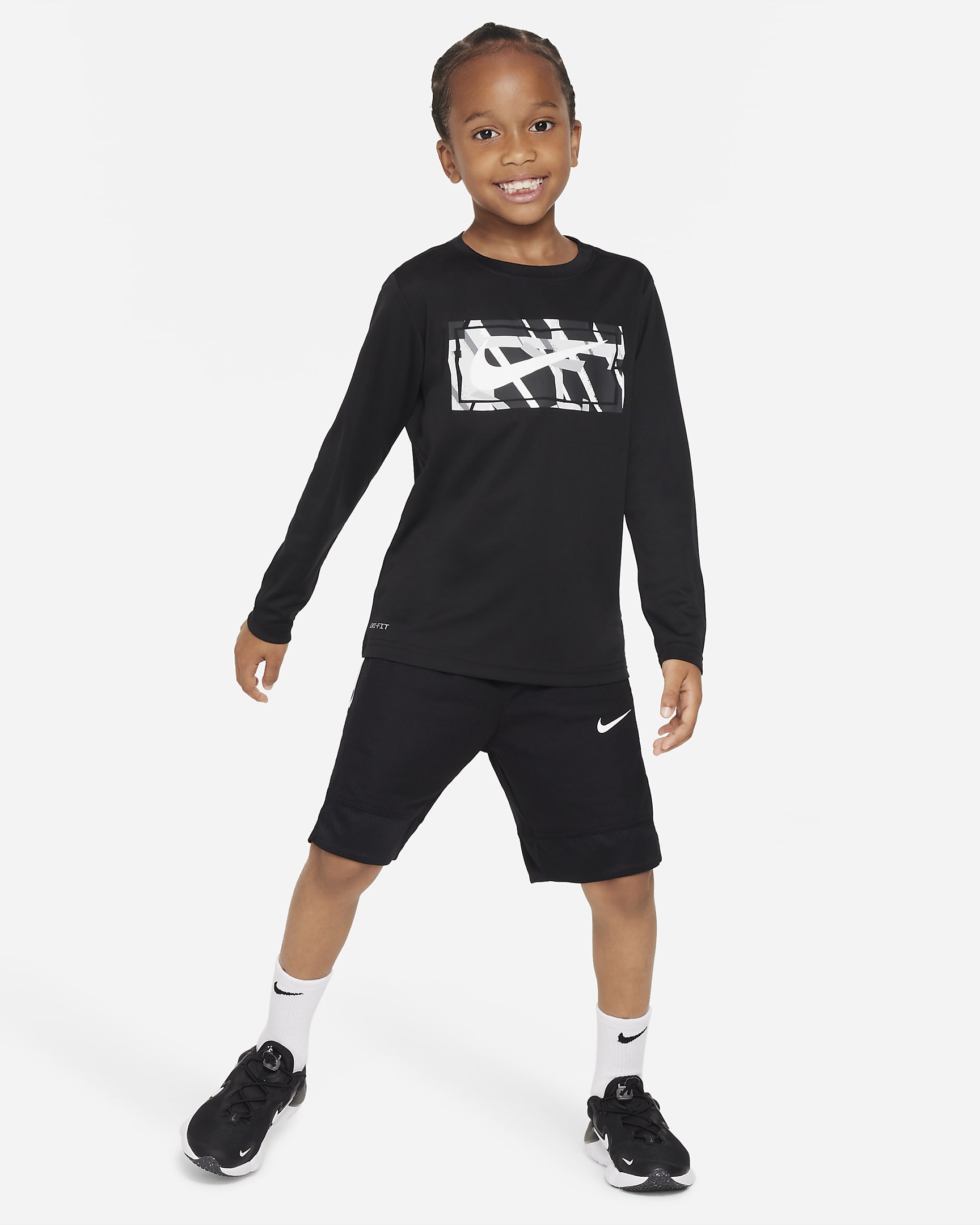 Nike "All Day Play" Long Sleeve Tee Little Kids Dri-FIT T-Shirt - Black