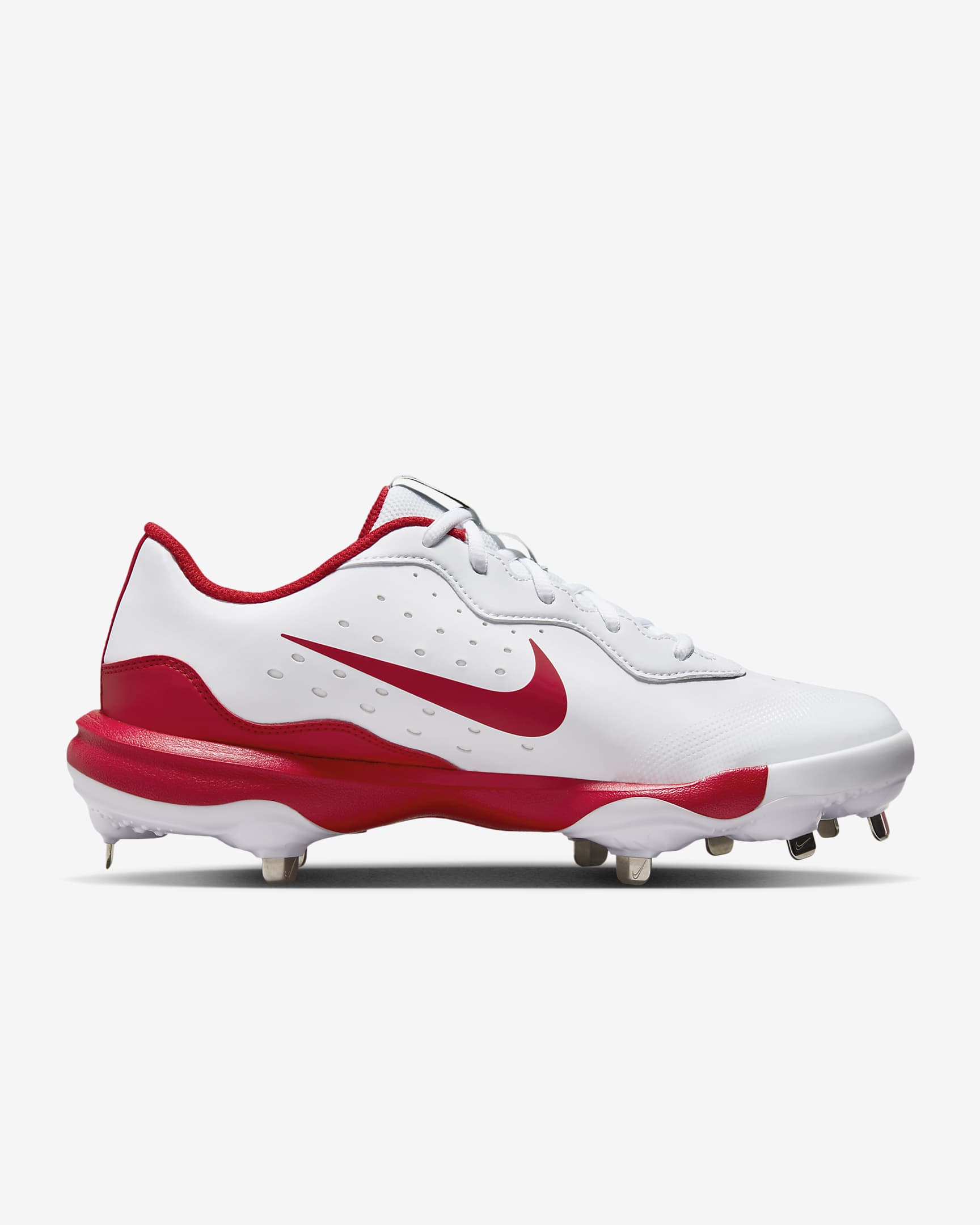 Nike Alpha Huarache Varsity 4 Low Men's Baseball Cleats - White/Pure Platinum/University Red