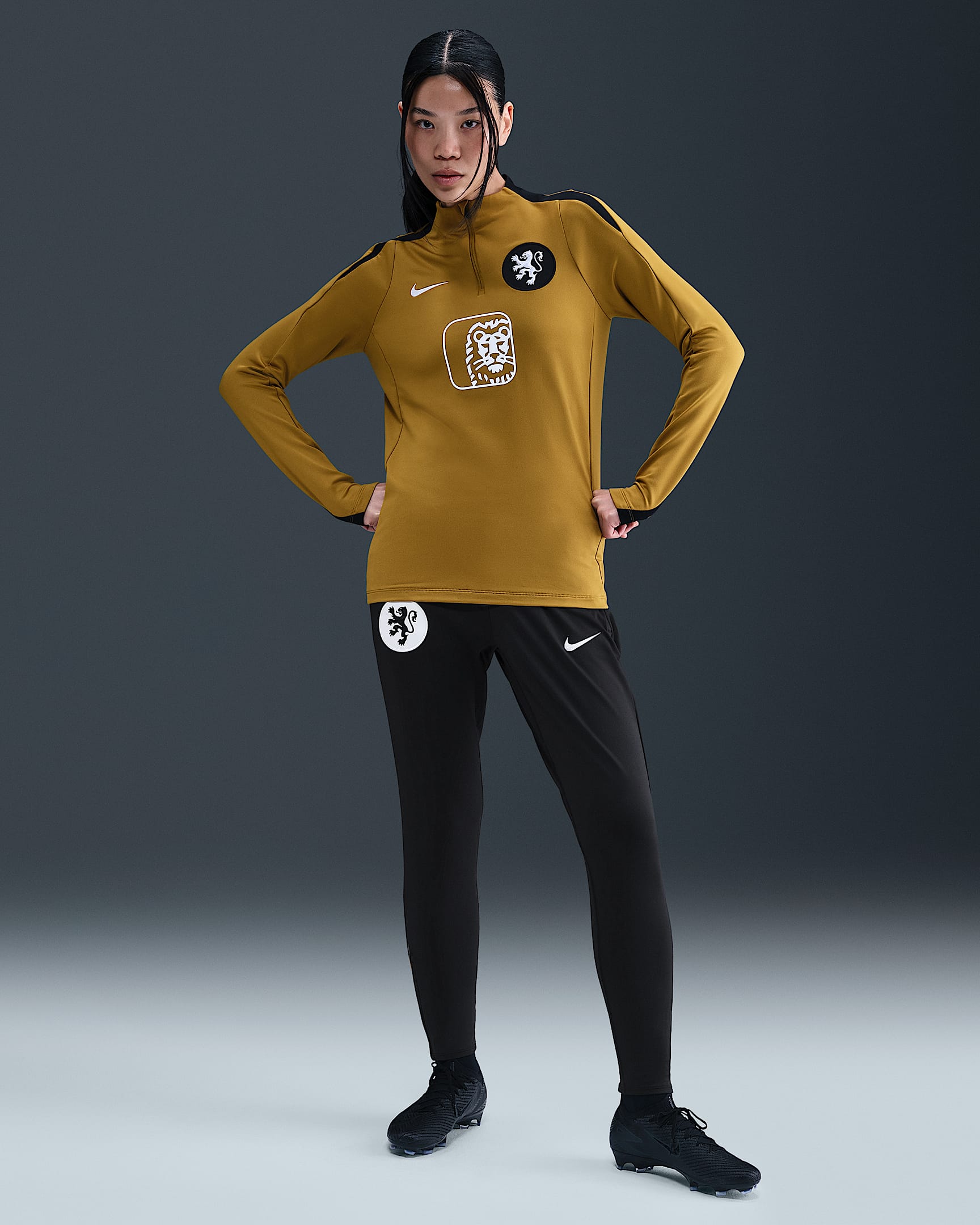 Maskinstrikkede Holland Strike Nike Dri-FIT-fodboldbukser til kvinder - sort/Bronzine/hvid