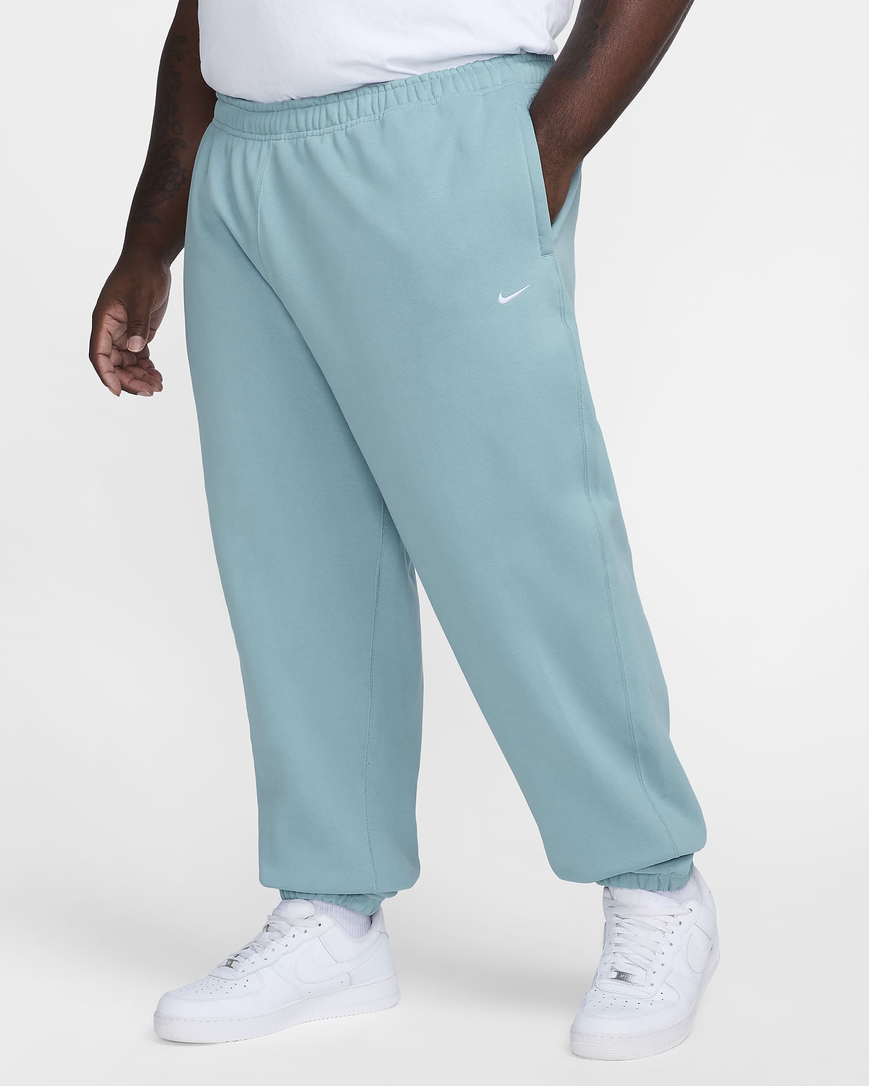 Nike Solo Swoosh Men's Fleece Trousers - Denim Turquoise/White