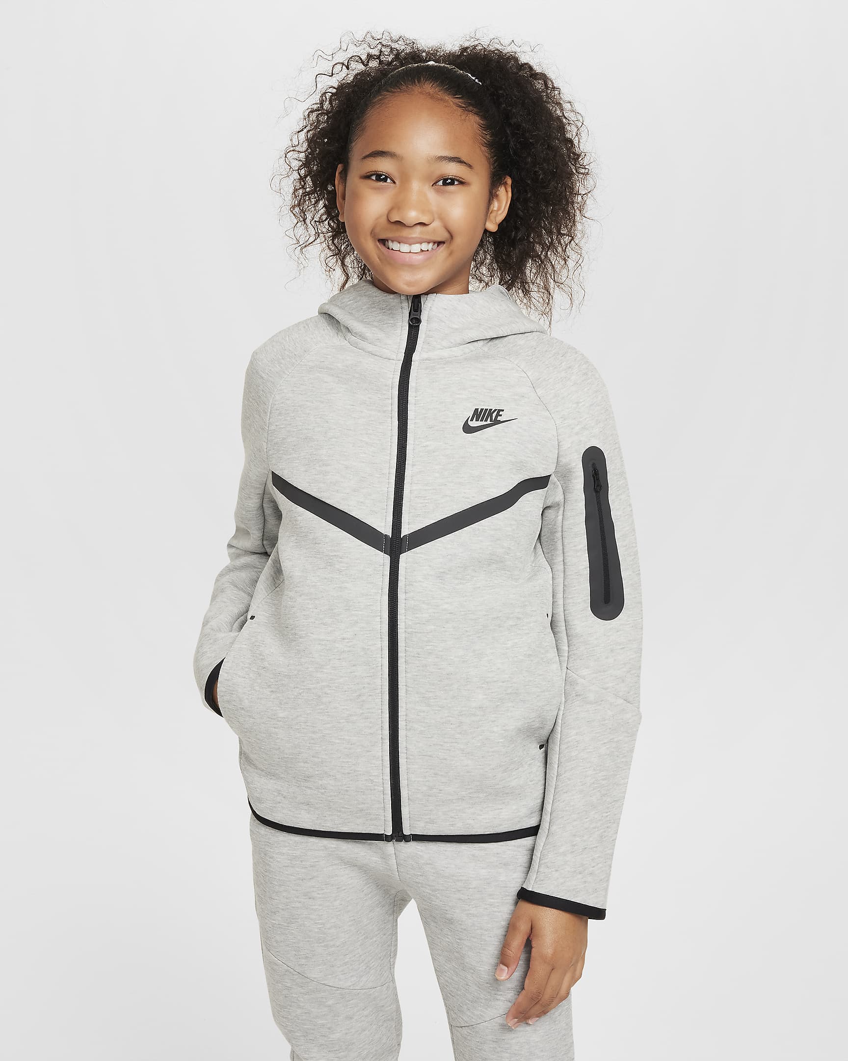 Nike Sportswear Tech Fleece Big Kids' Full-Zip Hoodie - Dark Grey Heather/Dark Grey Heather/Black/Black