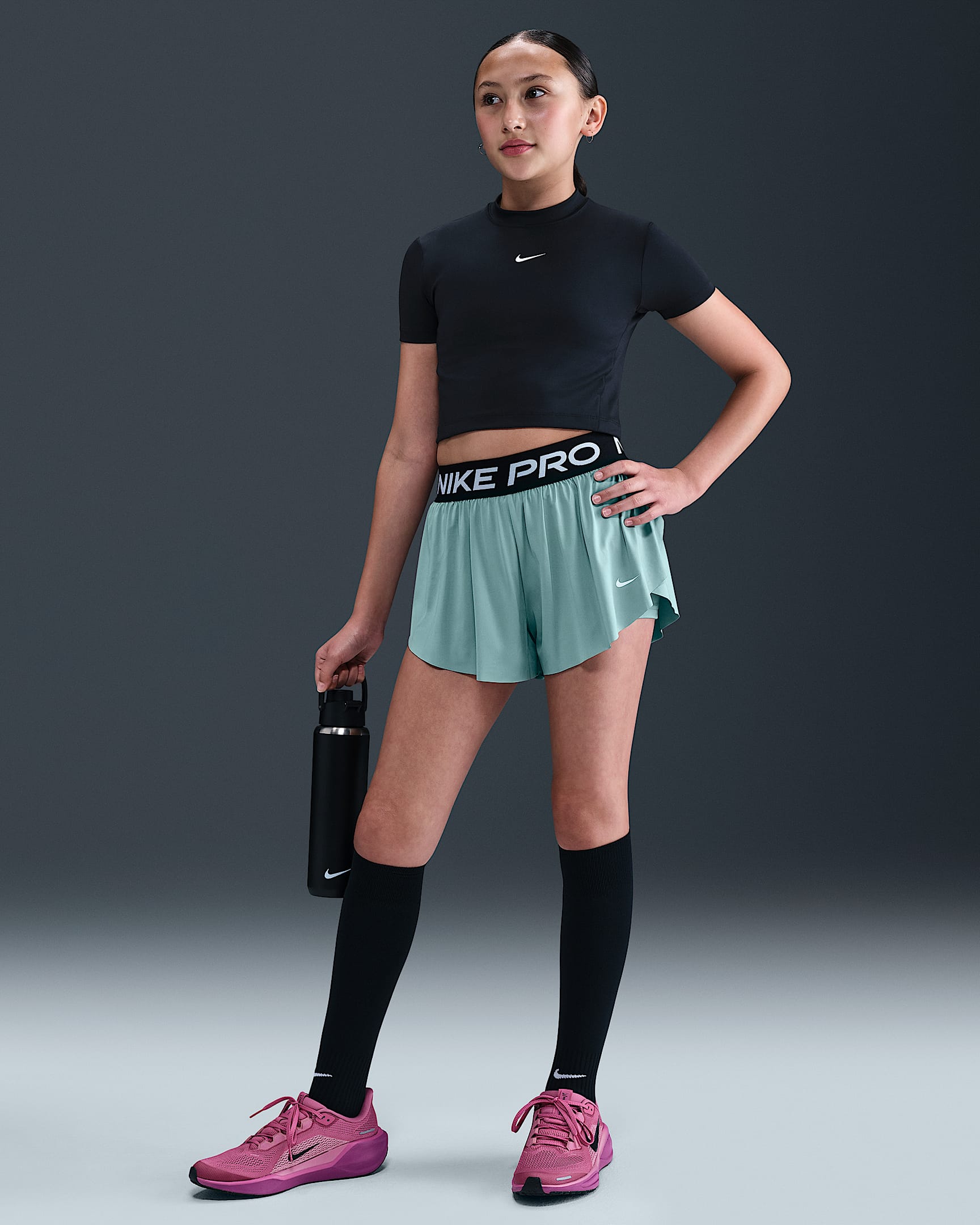 Shorts 2-i-1 Nike Pro Dri-FIT för ungdom (tjejer) - Cannon/Svart/Vit